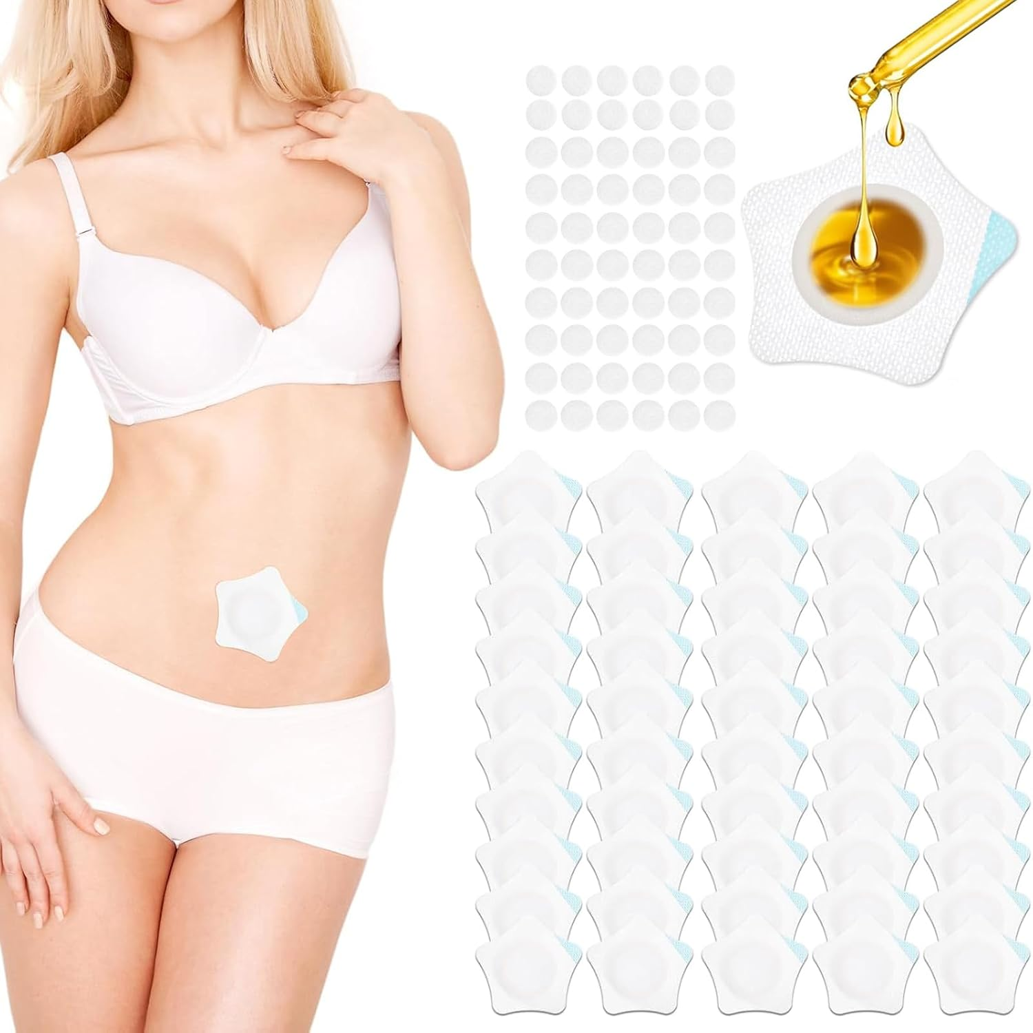 60Pcs Castor Oil Patches + 60Pcs Cotton Cores, 2.76In Self Adhesive Sleep Castor Oil Pack, Portable Multi-Layer Anti-Leak Strong Adhesion Organic Cotton Belly Button Patches for Women. (Without Oil) image number 1