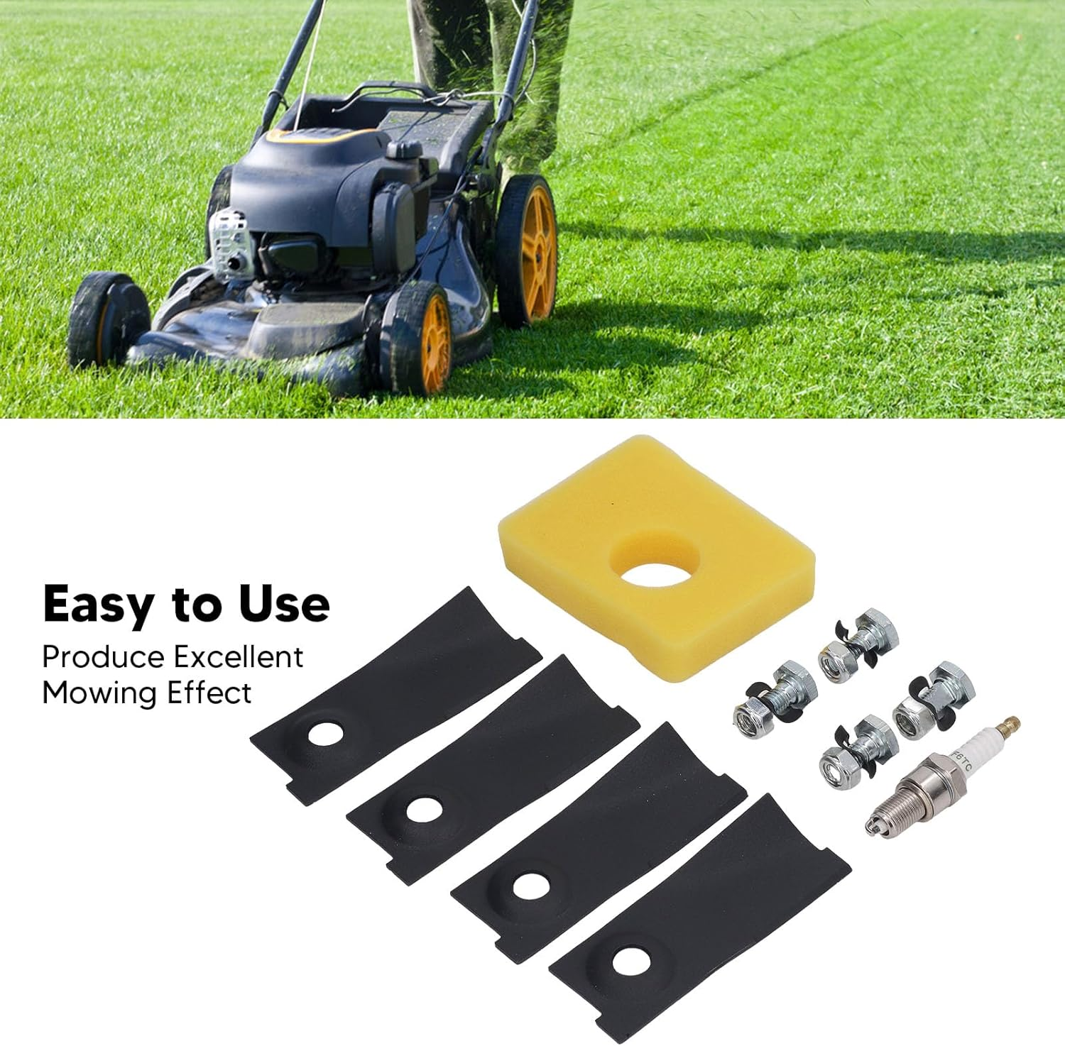 18Inch Lawn Mower Blades Spark Plugs, Air Filter Replacement Kit for 450E 500E 550E 550EX Motor image number 1
