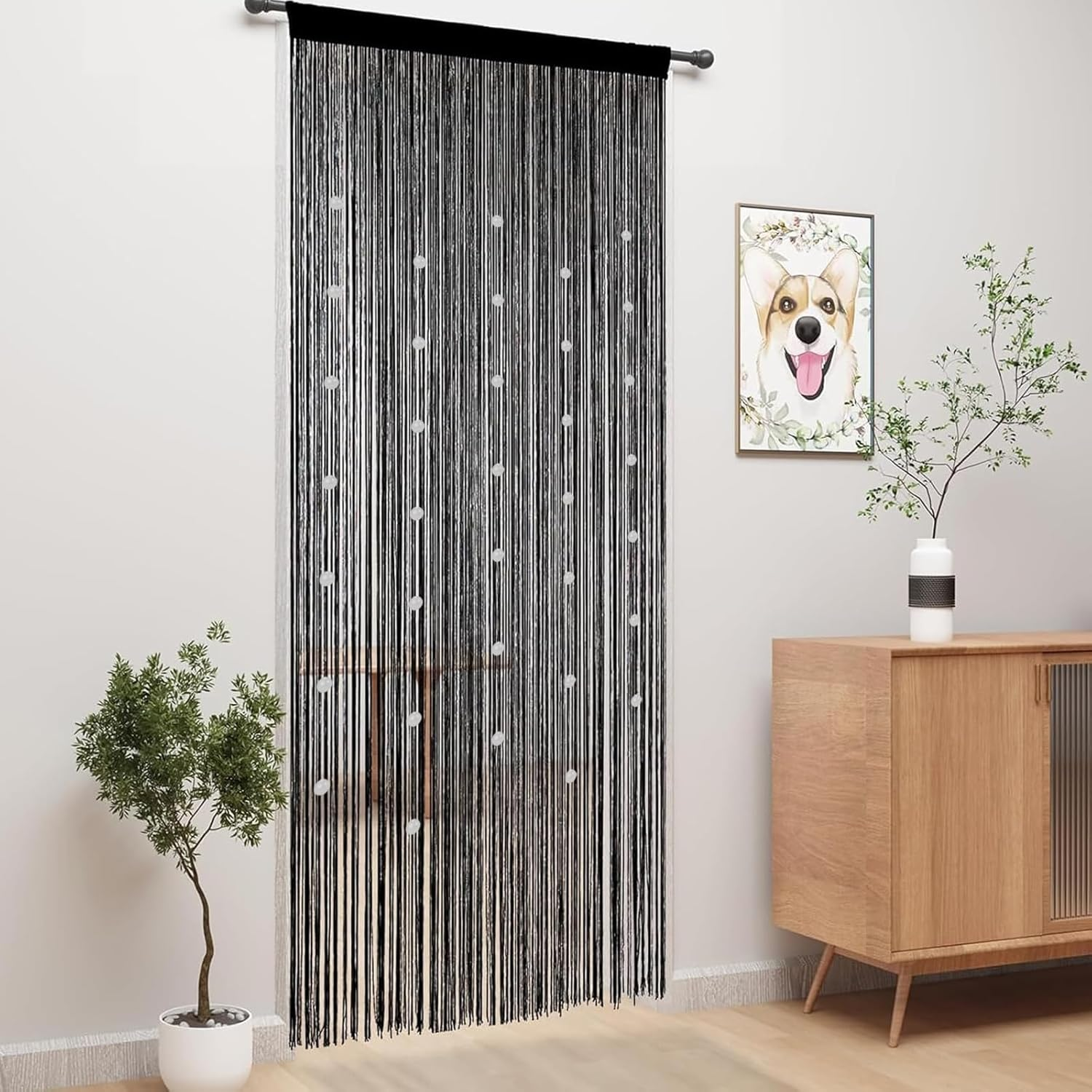 Elevapulse Fly Curtain Patio Door 200 X 100 Cm - Pack of 2 Insect Protection Door Curtain with Beads, Balcony Door, Fly Screen Made of Polyester Glitter, Black image number 1