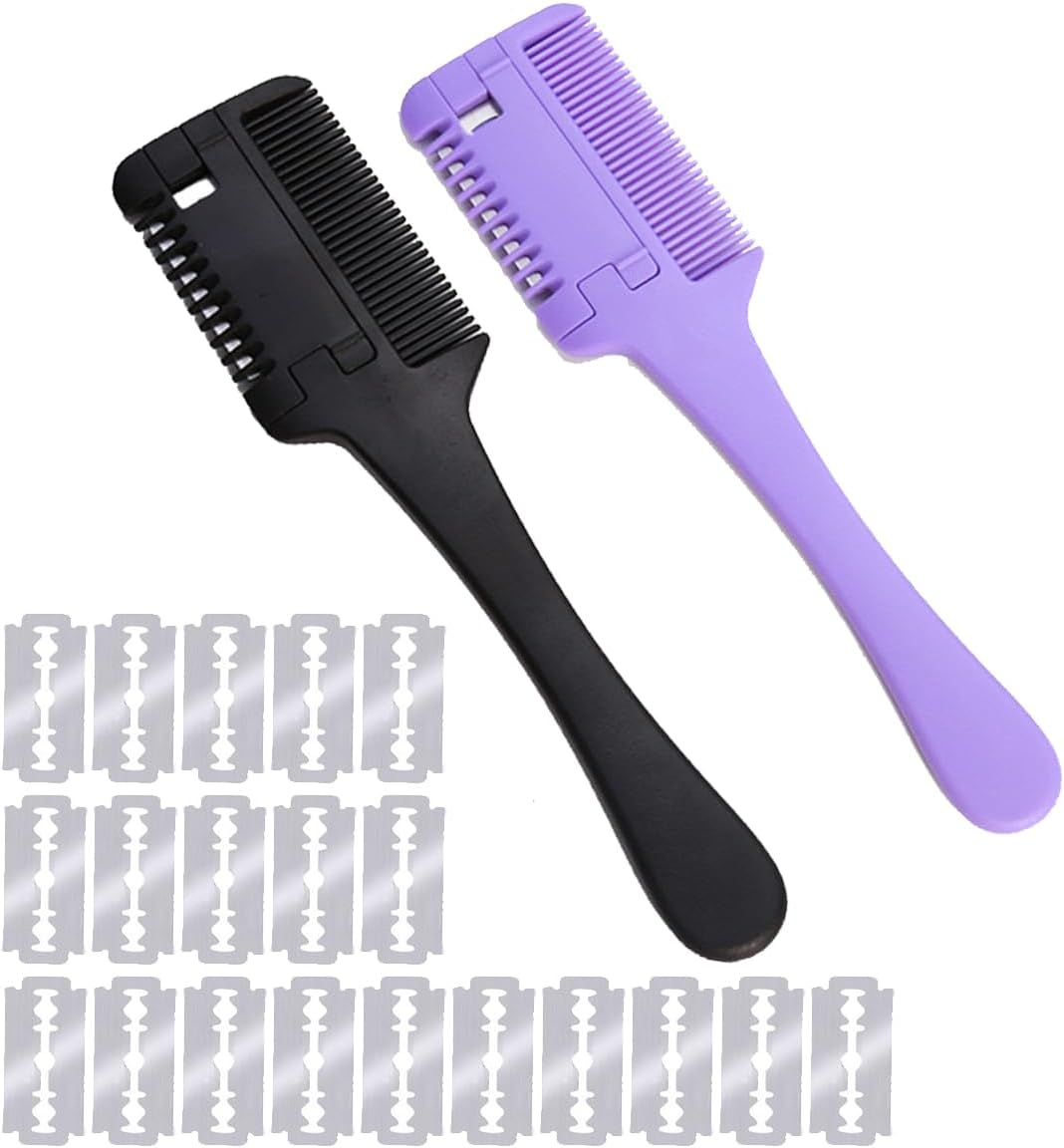 TSUOUKL 22 Pieces Hair Trimmer Comb Thinning Knife, Comb Thinning Hair Cutting Tool, Double Sided Hair Trimmer with 20 Replacement Blades of Hair Adults Children Haircut Home image number 4