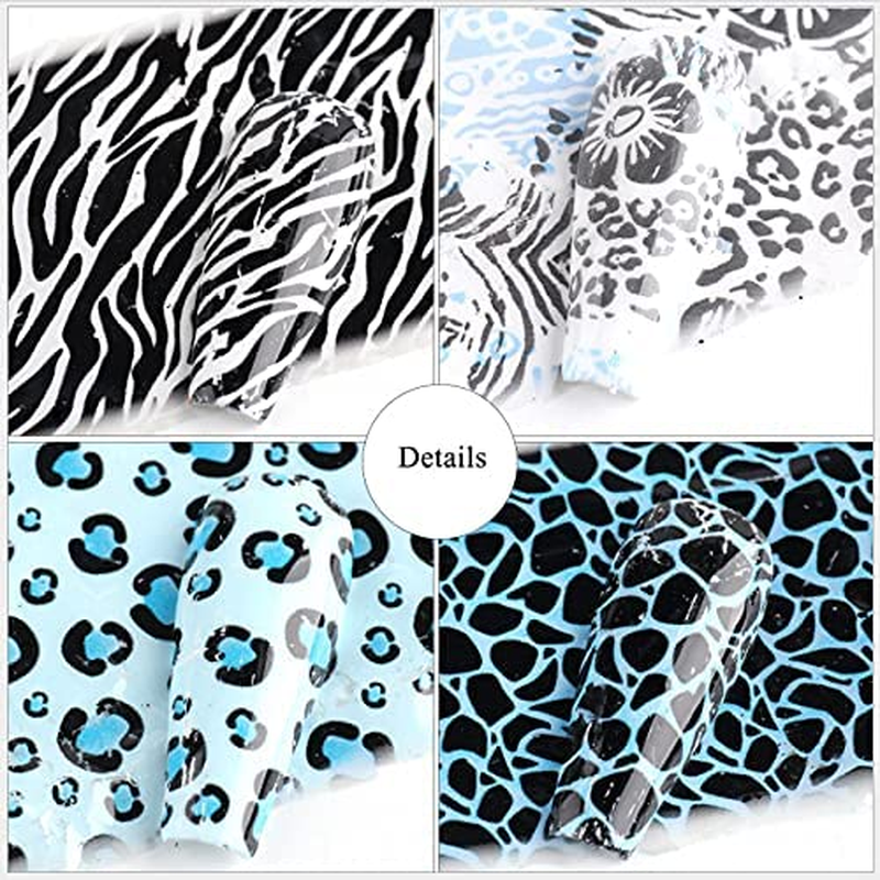 10 Styles Animal Prints Pattern Transfer Foil Sheet Set with Star Glue Nail Art Sticker Beauties Factory Kit Leopard Zebra Snake Peacock image number 6