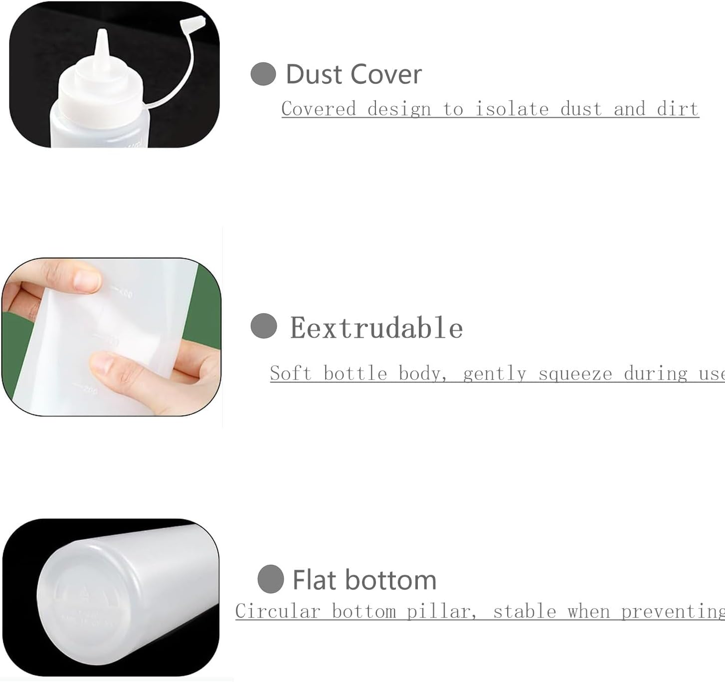 Hysgscwd 8Pcs Condiment Squeeze Bottles, 16Oz Durable Sauce Bottles with Twist on Caps and Measurement, Reusable Plastic Squeeze Squirt Bottle, Leakproof Condiment Dispenser for Ketchup Salad Dressing