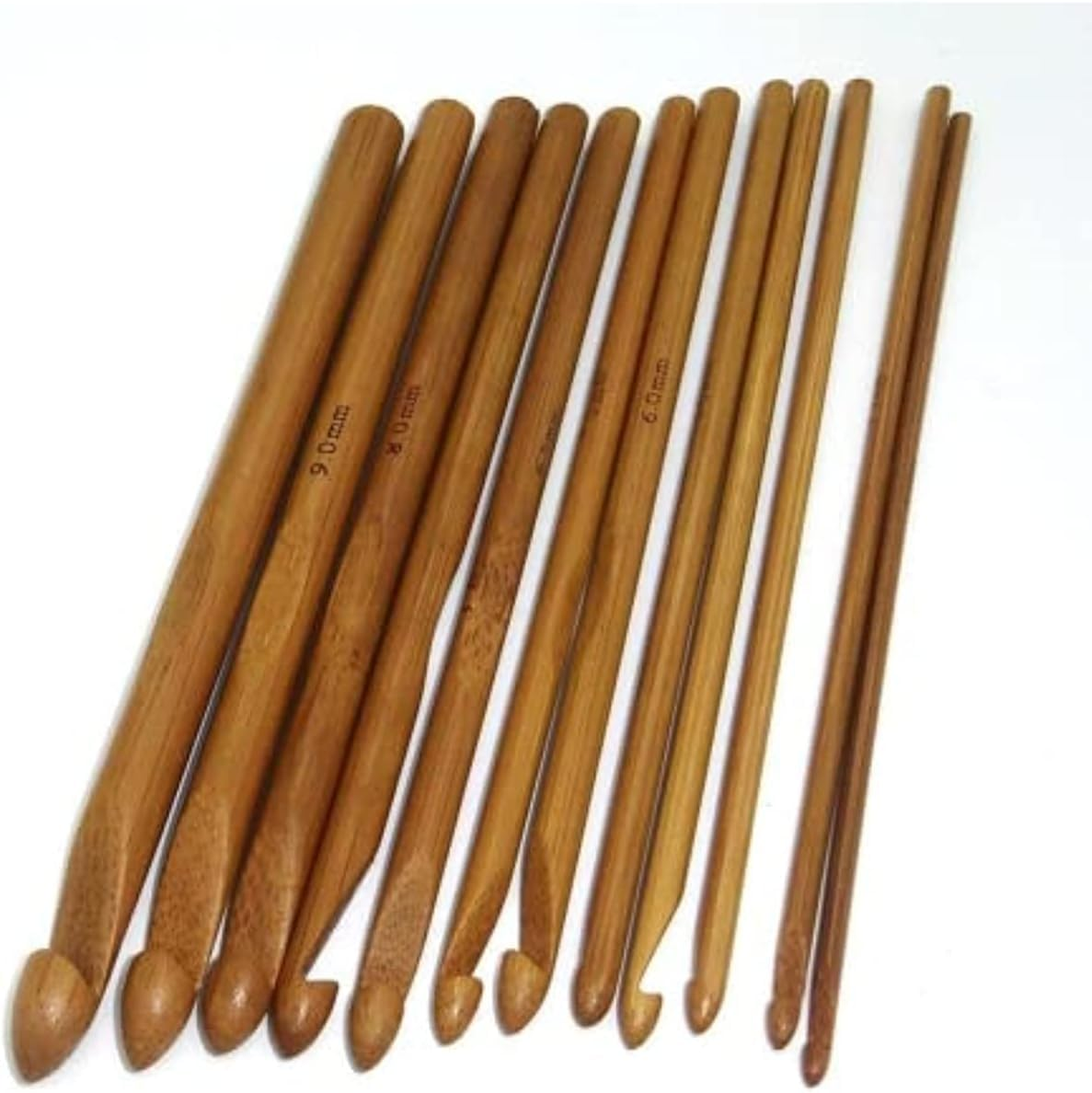 12Pcs 6" Bamboo Crochet Hooks Needle Knitting Hooks Knit Craft Weave Yarn 3 to 10 Mm Diameters image number 5