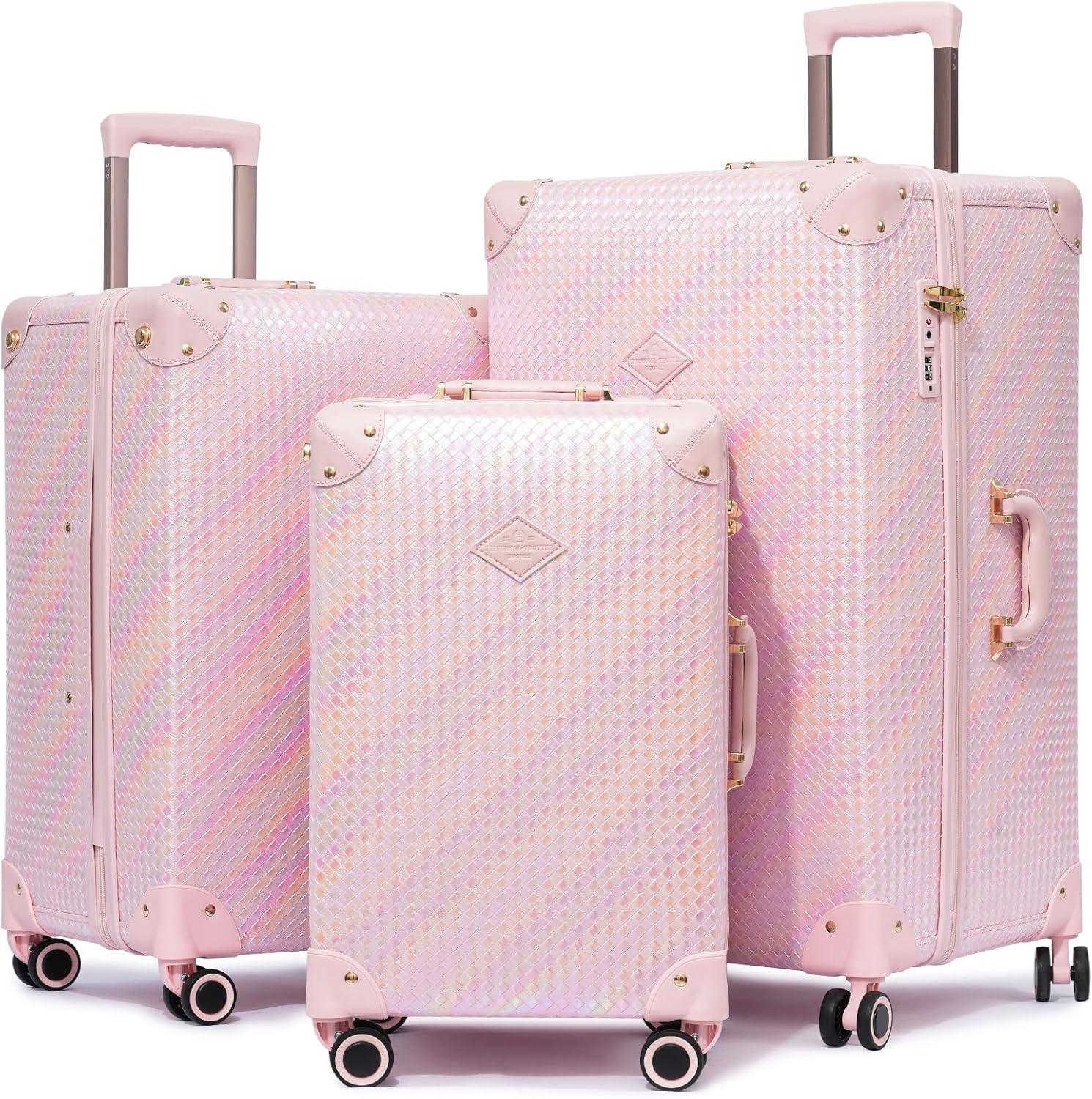 Universal Trotter 3-Piece High-Capacity Lightweight Vintage PU Leather Hardshell Luggage Set (20/24/28 Carry-On & Checked), Water-Resistant PU Trunk Style, 360&deg; Spinner Wheels, Woven Caramel, 20''+24