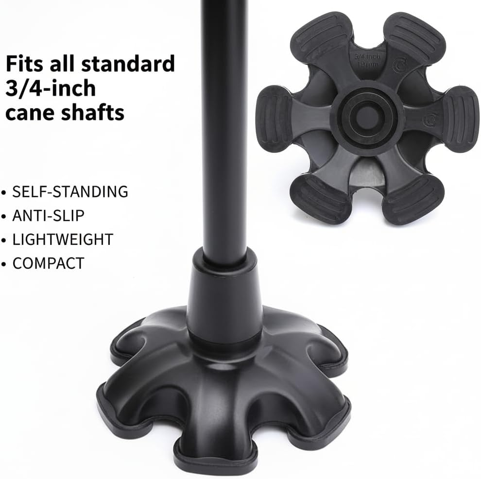 Self-Standing Cane Tip with 6 Anti-Slip Feet, Universal 3/4 Inch Replacement Base for Walking Canes, Reduces Wrist Fatigue and Prevents Falls image number 1
