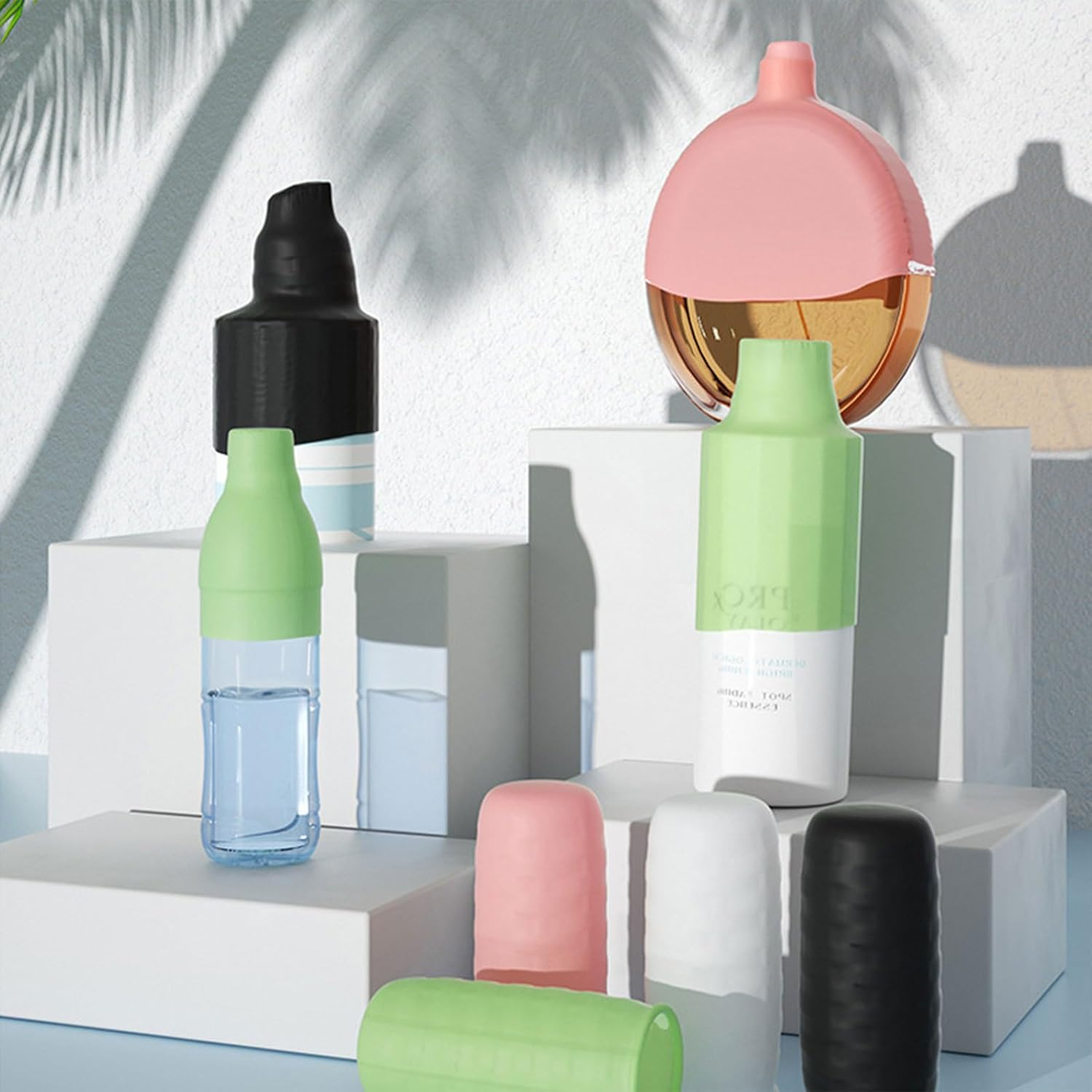 BGENHPON 8Pcs Reusable Silicone Leak Proof Sleeves, Elastic Bottle Covers for Travel Sized Toiletries, Travel Bag and Carry-On Luggage, Blue Black White Pink image number 2