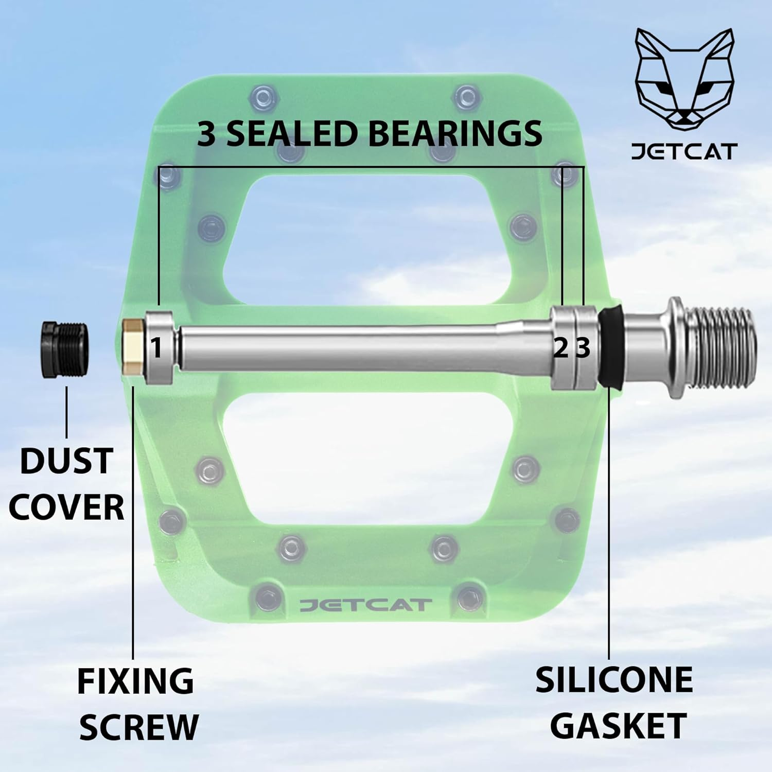 JETCAT Mountain Bike Pedals Flat - MTB Pedals Flat, Bicycle Pedals for Bmx/Mtn/Road/Gravel/Ebike, BMX Pedals, Platform Pedals, Adults & Kids Bike Replacement Upgrades Parts 9/16 image number 4