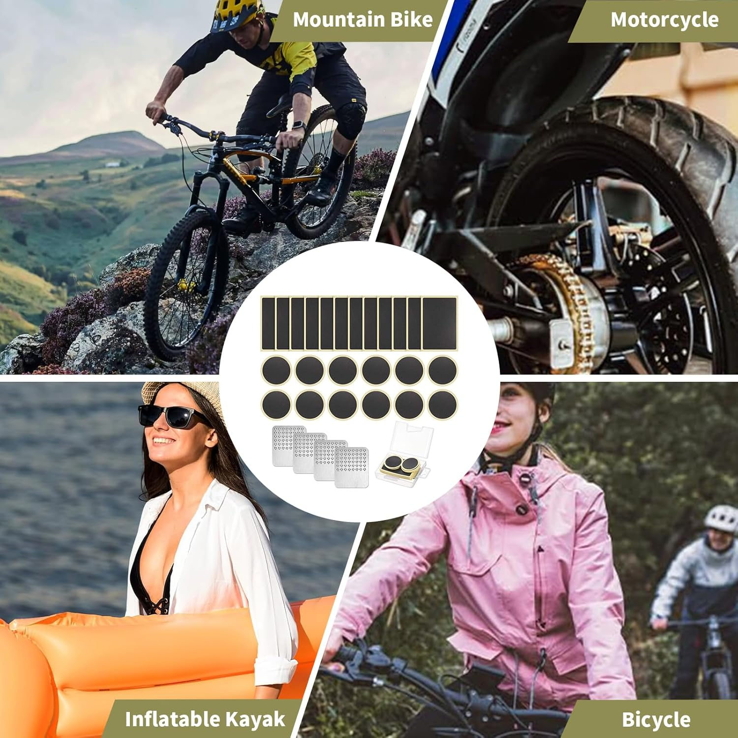 Inner Tire Patch Repair Kit, 24 Pcs Self Adhesive Bicycle Tube Patches & 4 Pcs Rasps, Pre-Glued Patch Puncture Repair Kit, Bike Puncture Repair Patches, Bicycle Tube Puncture Rubber Patches image number 5