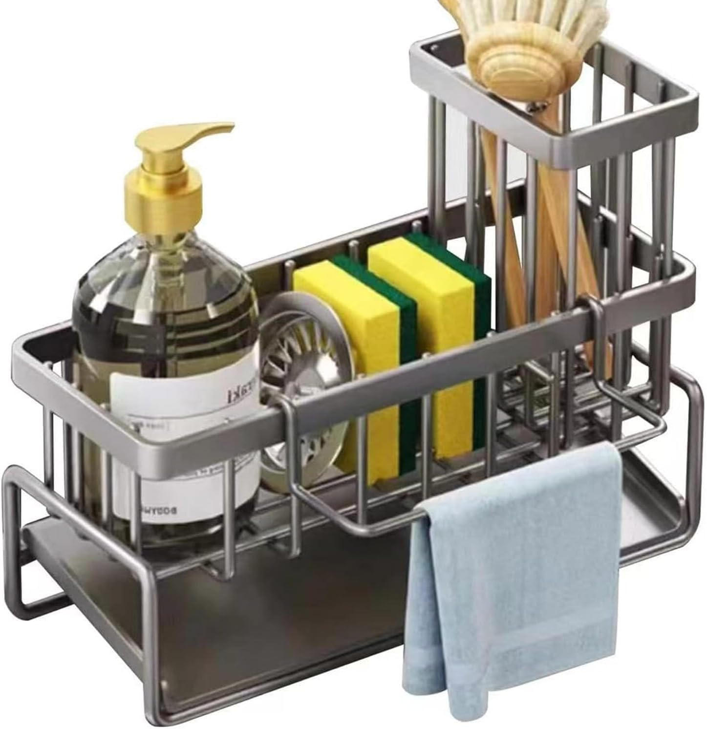 Stainless Steel Sink Organizer with Removable Storage, Drain Pan and Pipe for Kitchen and Bathroom (Gray) image number 4