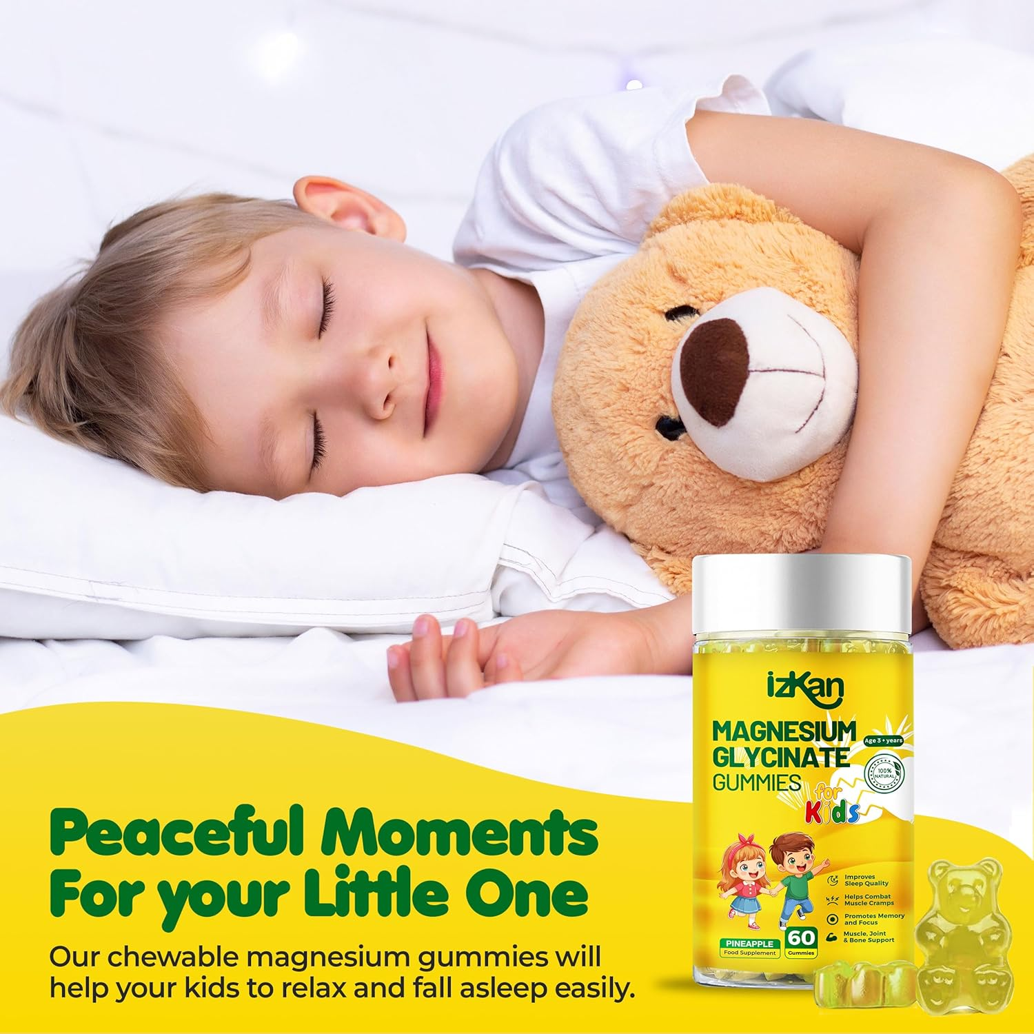 Magnesium Glycinate Gummies 100Mg, Low Sugar for Kids, Calm Magnesium Gummies for Sleep, Stress & Muscle Relief, No Melatonin, Gluten Free, Non-Gmo, Vegan, 60 Gummies (1) image number 2