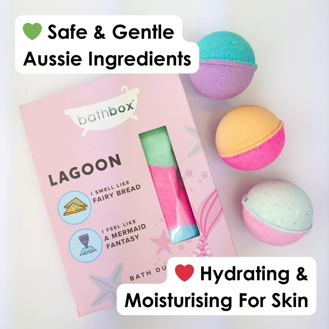 BATH BOX Gift Set, Bubble Bath Bombs, Bath Dust Soak, Natural & Handmade in Australia, Cotton Candy, Fairy Floss & Bubblegum Bath Fizz, 4 Piece Hamper Gift Box image number 1