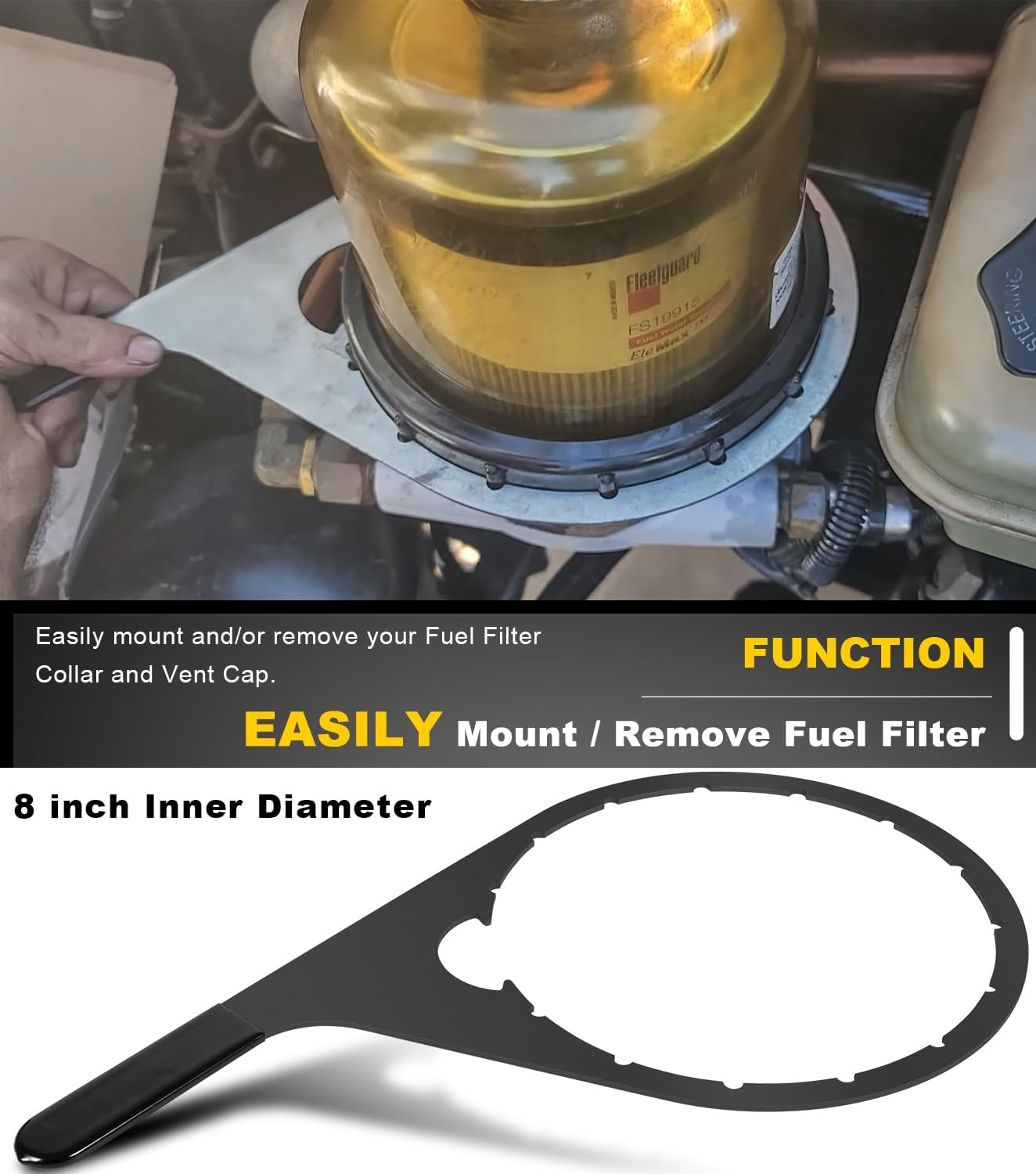 8" 482017 Fuel Filter Collar Vent Cap Wrench Metal for Davco Fuel Pro 482, 483, 485, 487, 488, 782 and Shop Pro Fxpinner with 8 Inch Inner Diameter image number 5