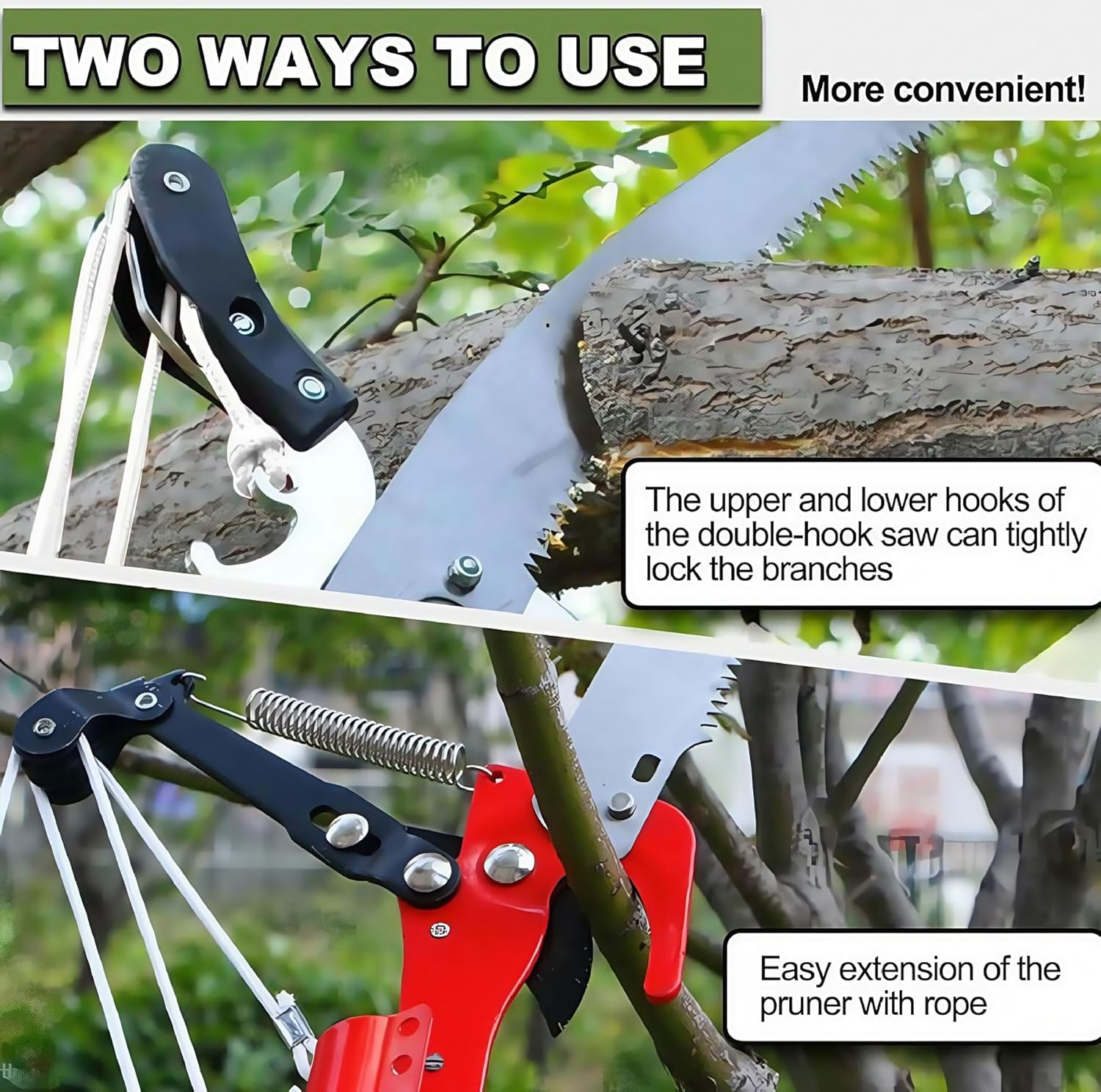 Pole Saws for Tree Trimming, 3.3M Manual Pole Saw with Sharp Steel Blade, Extendable Tree Pruner for Pruning High Branches, Lightweight Tree Saw with Pole in Yard Garden for Palms