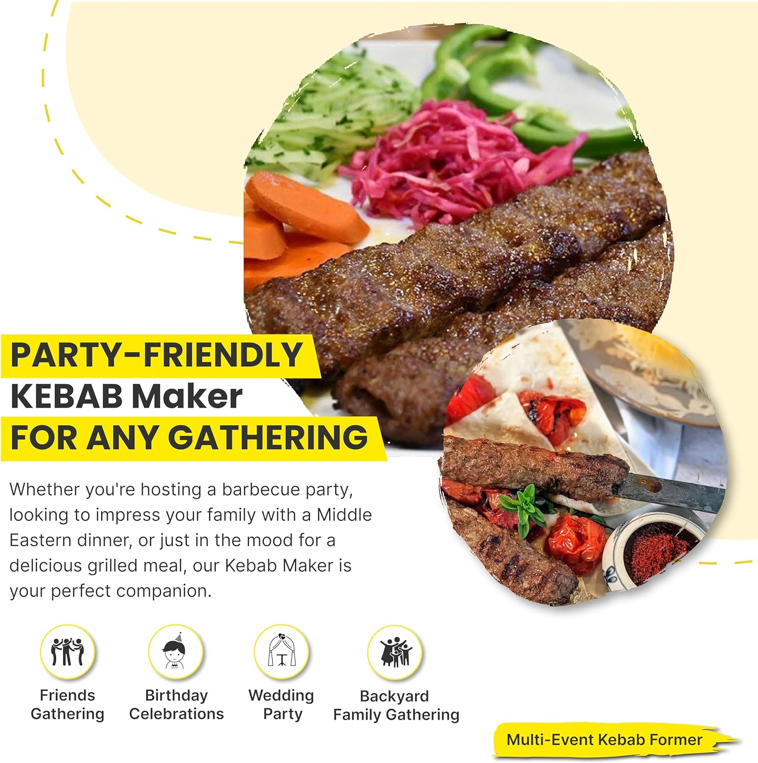 Premium Aluminum Trustella Kebab Maker | Create Flawless, Professional Skewers | Heavy-Duty, Non-Stick, Food Grade Teflon Coating, Easy Clean | the Ultimate BBQ Companion for Home Chefs (Yellow) image number 6