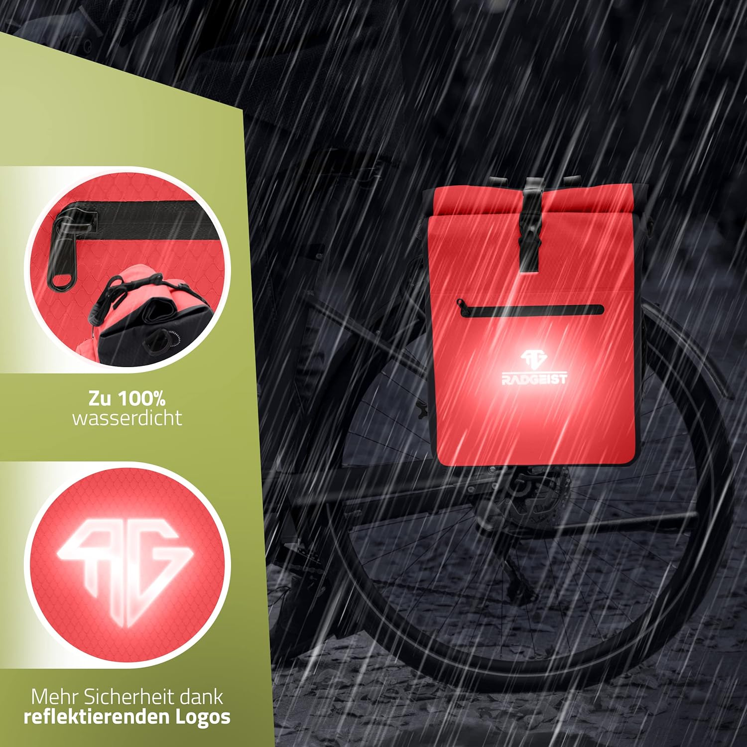 3-In-1 Bicycle Bag for Pannier Rack, Bicycle Backpack, Pannier Rack Bag, Shoulder Bag, with Laptop Compartment, Waterproof, 25 L, Red image number 2