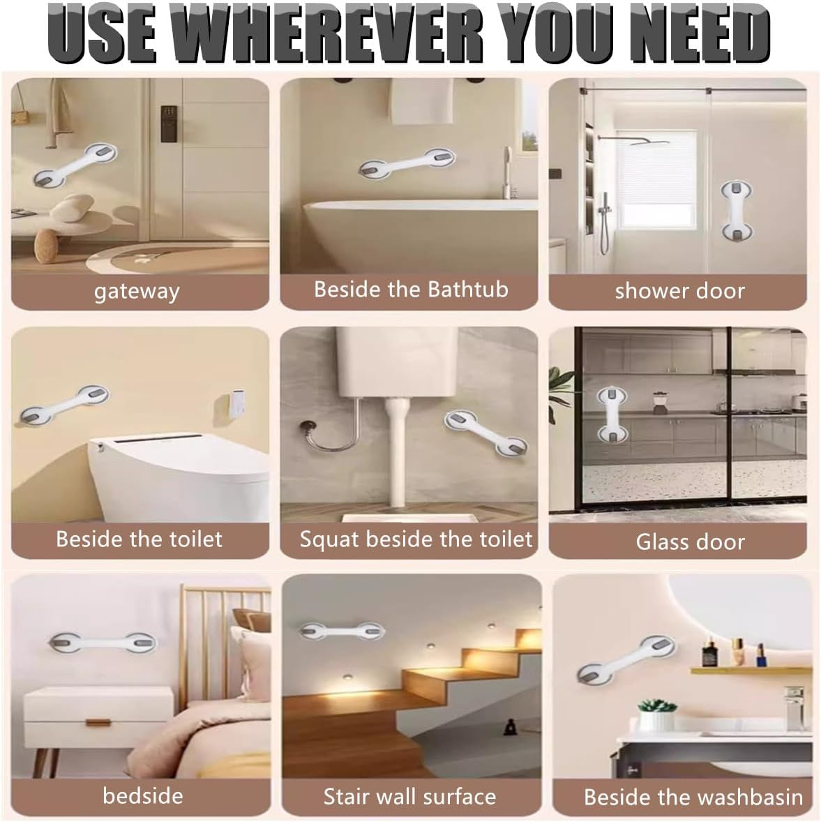 2Pcs 12 Inch Suction Grab Bar Shower Handle with Strong Hold Suction Cup,Suction Cup Anti-Slip Handrail,No Drilling,For Bathroom,Household,Elderly, the Injured,Black image number 5