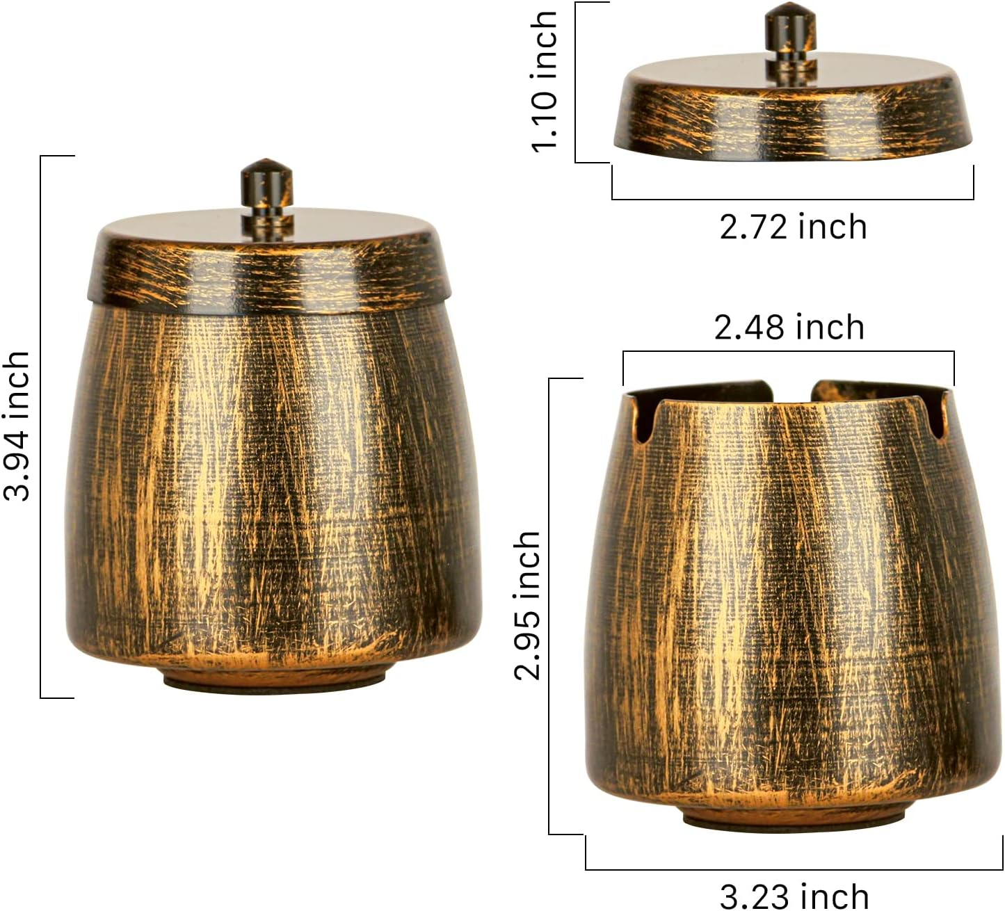 Small Retro Odorless Ashtray with Lid for Cigarettes Outdoor Rainproof,Metal Decorative Ashtray for Patio outside Home Indoors Table Decor,Copper image number 4