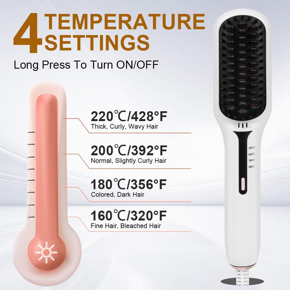 Alaoo Hair Straightener Brush, Ionic Hair Straightener Brush, Professional Electric Straightener Brush, 4 Stage Temperature Fast Heating, for Hair Styling and Straightener (White) image number 2