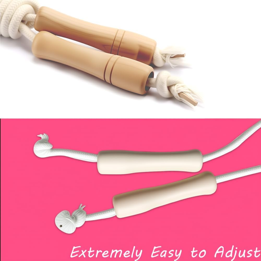 Cotton Jump Rope for Kids - Wooden Handle - Adjustable Cotton Braided Fitness Skipping Rope - Outdoor Fun Activity, Great Party Favor, Exercise Activity image number 2