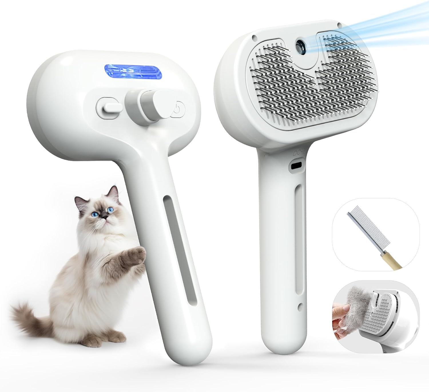 Pet Grooming Brush with Electronic Mist Spray - Gentle Deshedding Tool for Cats & Dogs, Reduces Shedding, Easy to Use, Soft Bristles, Promotes Healthy Coat-Comes with a Hair Smoothing Comb image number 2