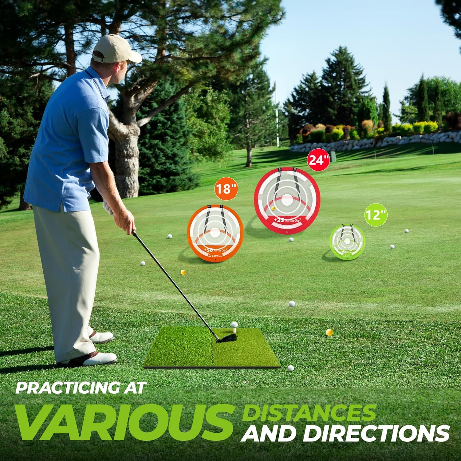 Golfguru Golf Chipping Net, Score Marked 3 Color Golf Practice Net with Dual-Turf Golf Mat, Portable Carry Bag, Chipping Golf Net for Indoor and Outdoor Training image number 1