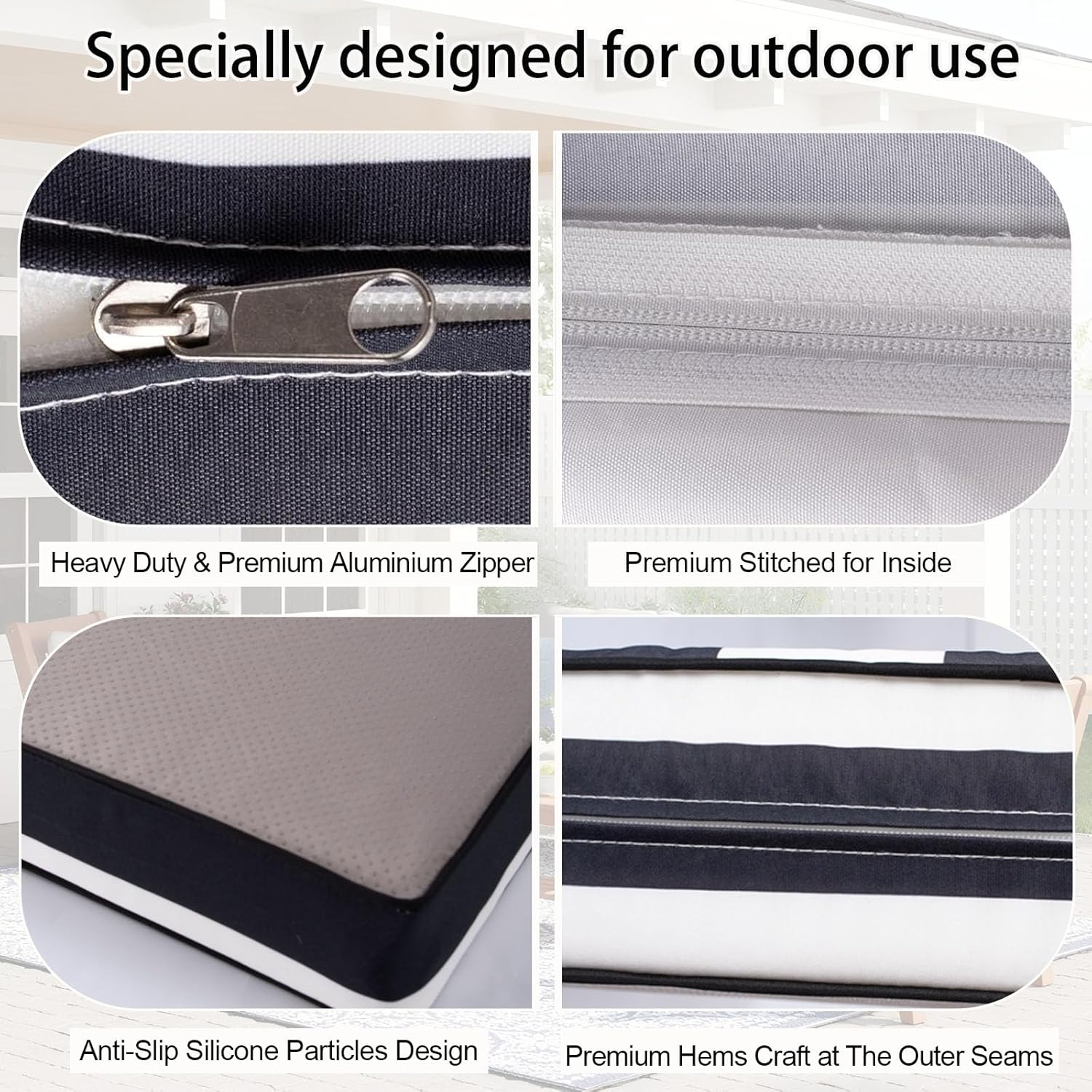 14 Piece Outdoor Patio Cushion Cover Replacement, Waterproof Outdoor Patio Cushion Covers, Outdoor Furniture Cushion Covers Set for 6 Seat Wicker Rattan Sofa (Balck+White Striped, 25.6*25.6*4 Inch) image number 5