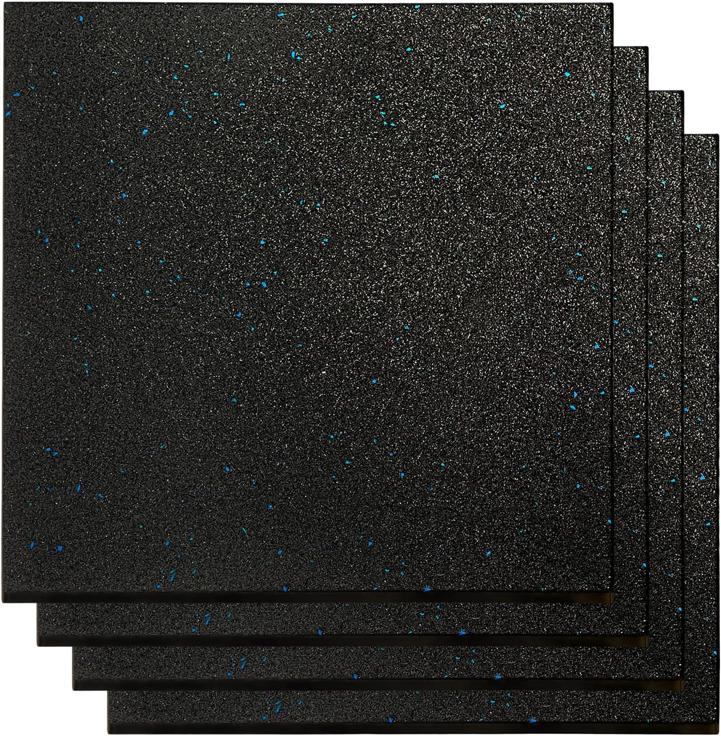 15MM Thick Gym Mat Flooring, 4 Pcs 50Cm X 50Cm High Density Rubber Exercise Gym Mats, Workout Equipment Ground Mats, Noise Shock Absorbing Surface for Home Gym Garage Floor Tiles (Black Blue Dots)
