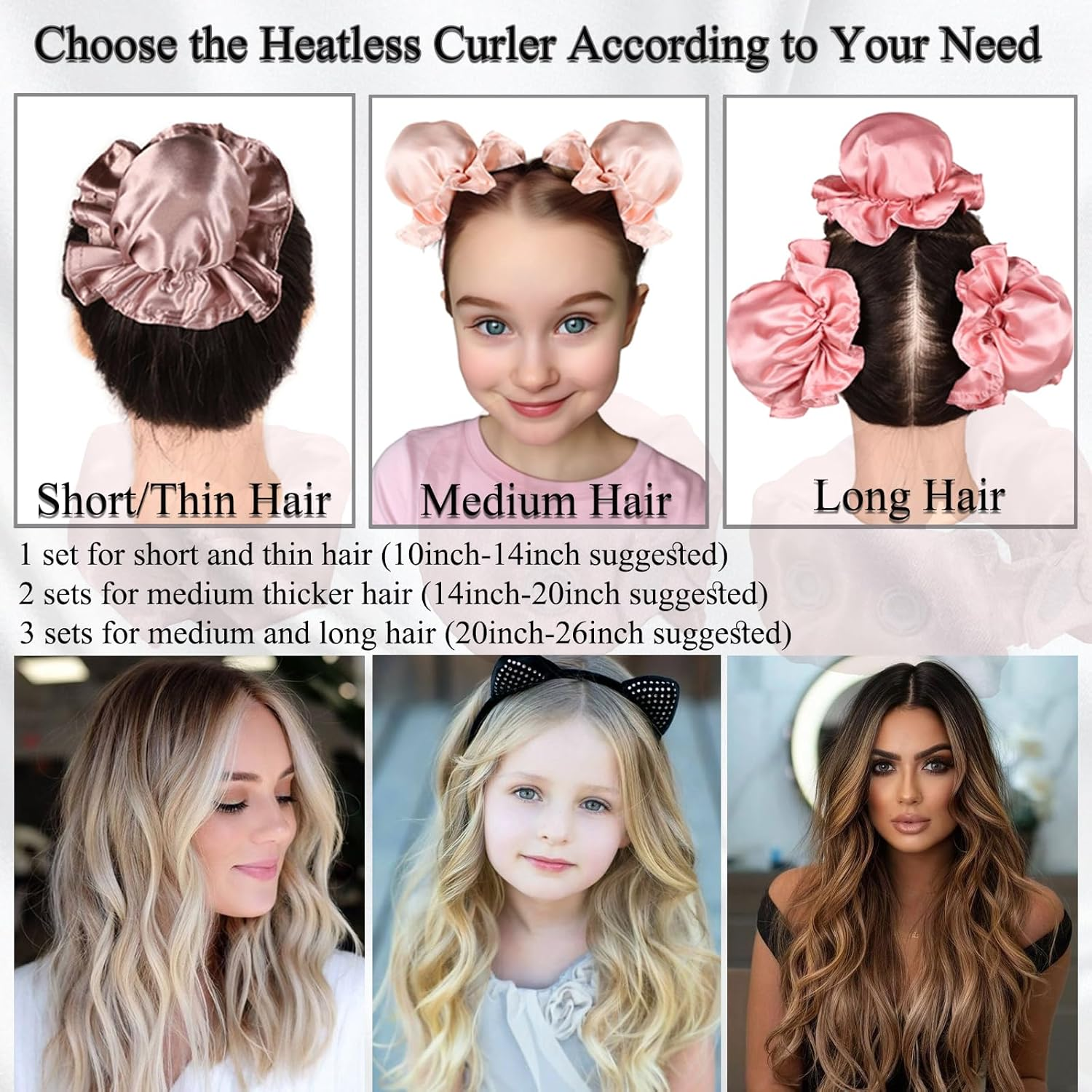 CLIONE 3 Sets Overnight Heatless Curls Blowout Rods Silk Hair Curlers to Sleep in Satin Heatless Curling Set Zero Heat Bun Bons with Bonnet Cap No Heat Headband Roller Wrapper Fpink image number 4