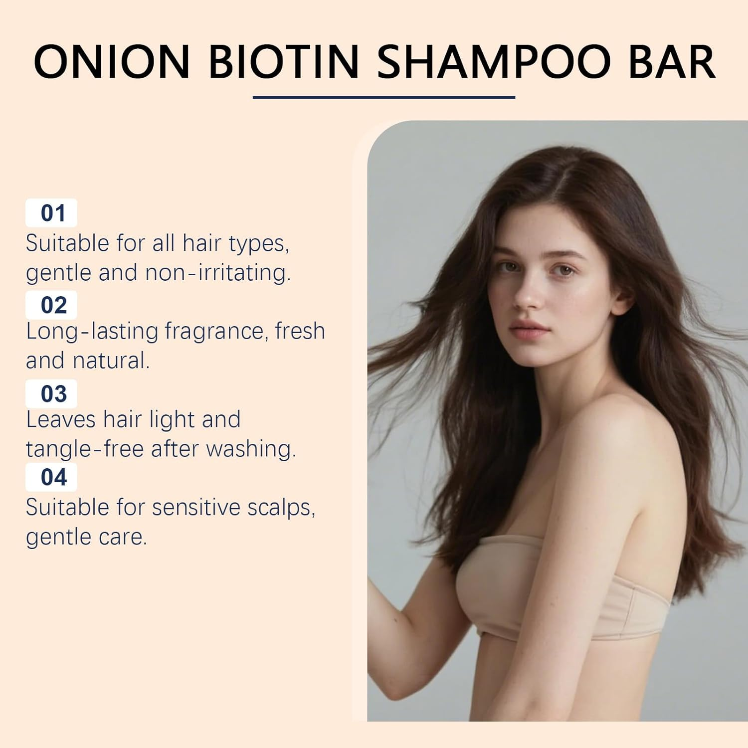 Onion Biotin Shampoo Bar,Rosemary Shampoo,Deep Cleansing & Moisturizing Shampoos,Refreshing Solid Anti-Dandruff Shampoos Bar,Rich Lather for All Hair Types,Fine Hairs for Men & Women (3 PCS) - 1 Pcs image number 5