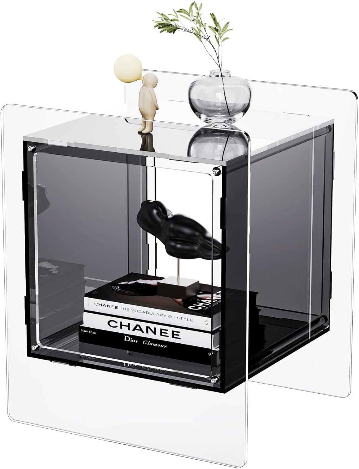 Acrylic Side Table, Nightstand Bedside Table, Record Player Stand, Multifunction Tables, 46 X 40 X 55 Cm (Black)