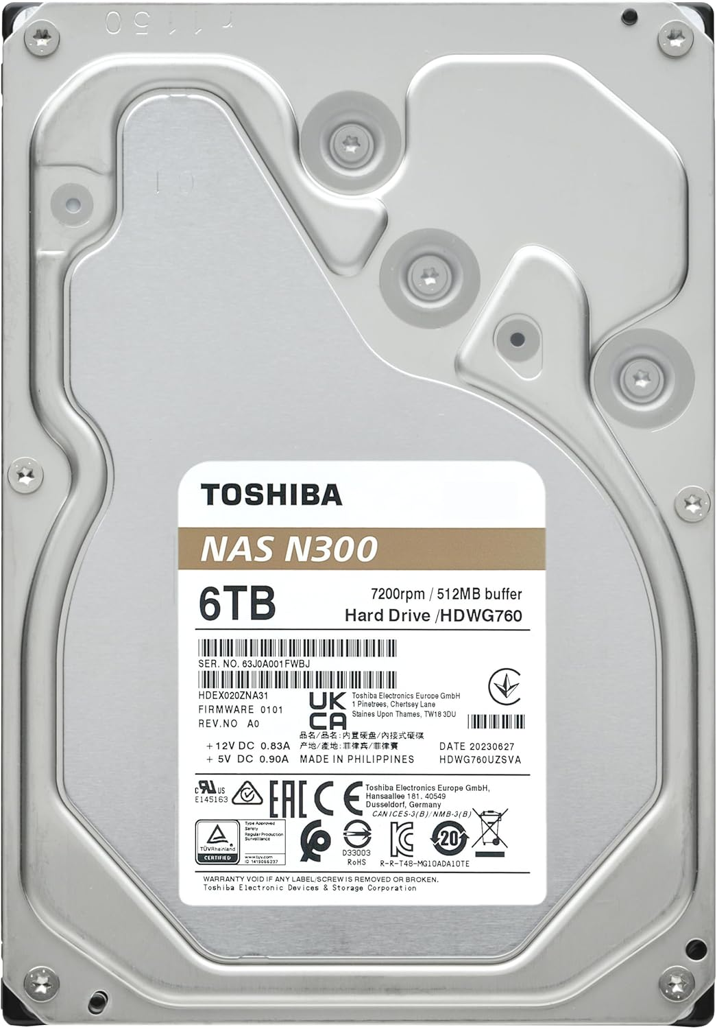 Toshiba N300 6TB NAS 3.5-Inch Internal Hard Drive - CMR SATA 6 Gb/S 7200 RPM 512 MB Cache - HDWG760XZSTA image number 3