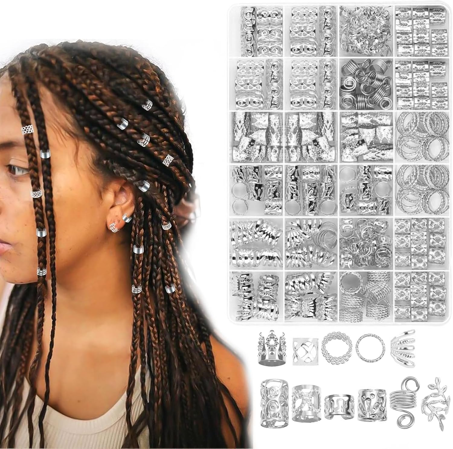 Tavvke 290 Pcs Gold Hair Braid Jewelry Set, Metal Braid Clips, Rings, Cuffs for Dreadlocks, Beards, Extensions and Styling, Hair Accessories for Men, Women, Unisex