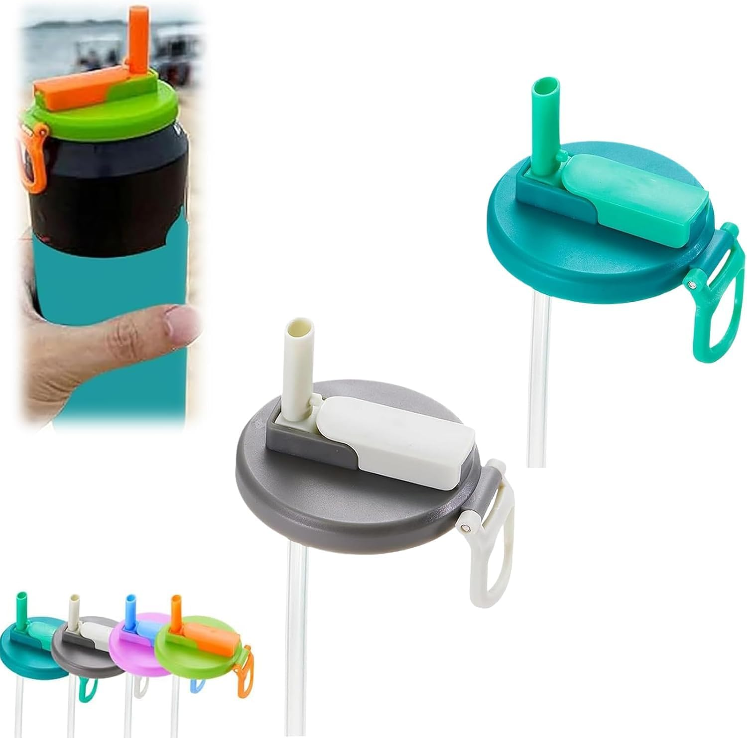 WADY 2-Pack 2 Color Soda Can Lids, Soda Can Covers, Can Lids with Straw, Silicone Straws Soda Can Covers, for Fits Standard for Canned Beverage, Beer, Juice, Seltzer (Blue+Gray) image number 4