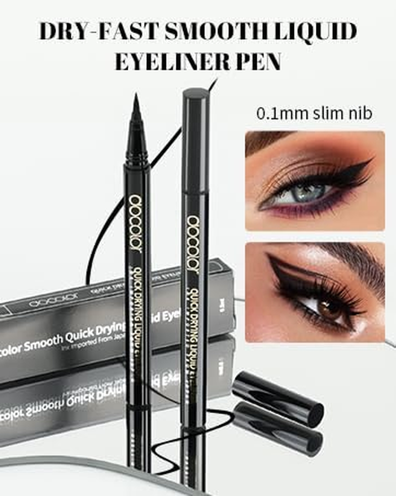 Docolor Waterproof Eyeliner, Pen Super Slim Liquid Precise - Smudge Proof All Day Long-Lasting Eye Liner (Black) - Gold image number 6