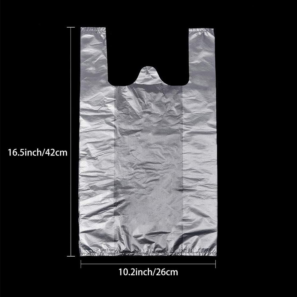 Plastic Bags White Grocery Bags Plastic Shopping Bags with Handles T Shirt Bags for Small Business Store Retail Restaurant Standard Supermarket Size (Clear(10.2 * 16.5In,100 Pcs))