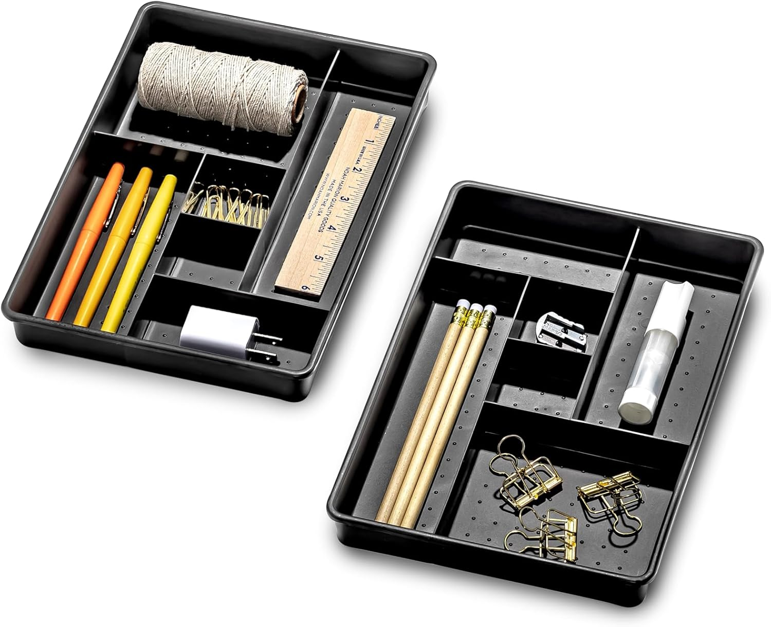 Madesmart Set of 2 Plastic 6-Compartment Drawer Organizer Gadget Trays, Multipurpose Storage Bins for Drawers, Granite, 10.75 X 7.5 X 2.6 Inches image number 2