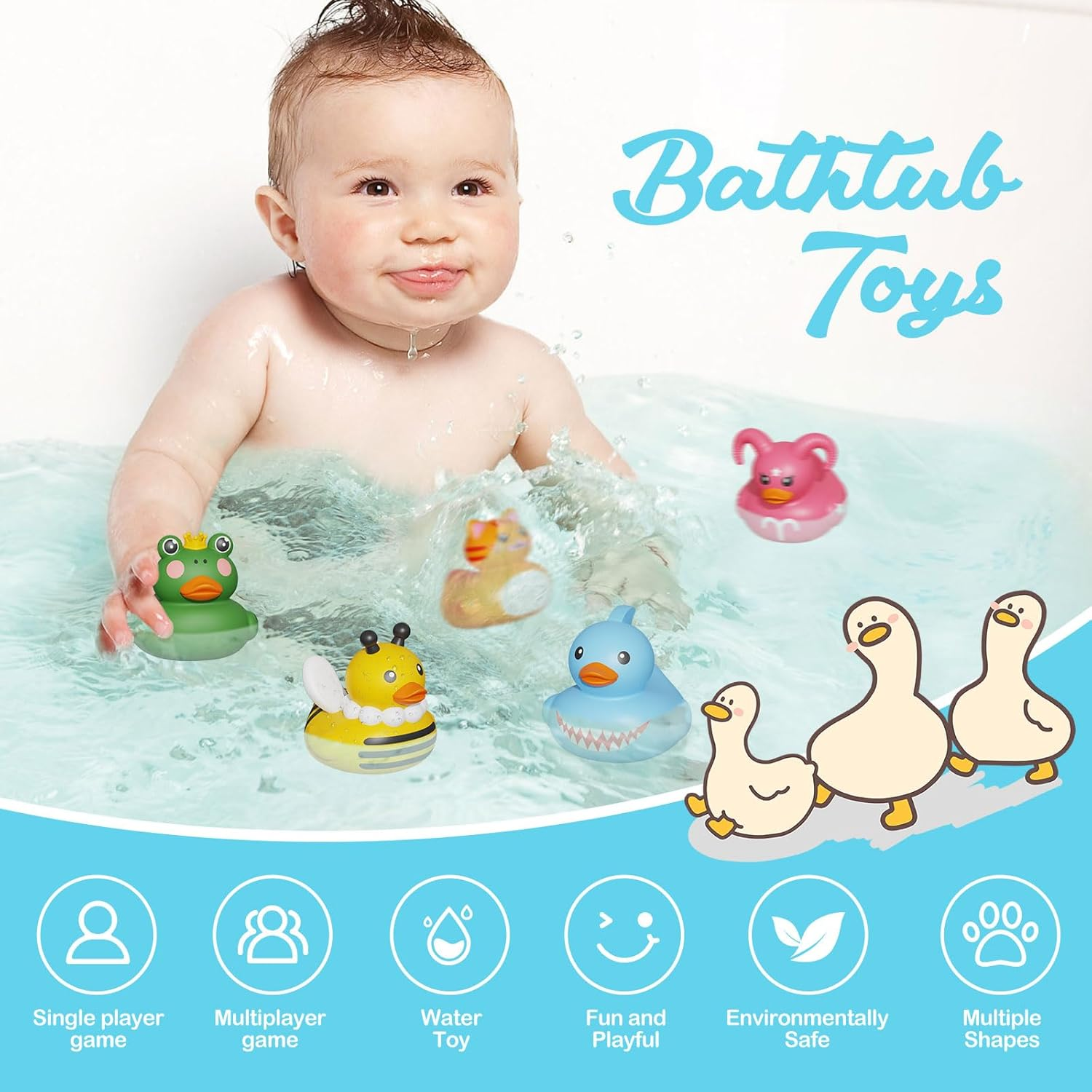 12PCS Rubber Ducks,Toddler Bath Toys,No Hole Bathtub Toys,Baby Pool Toys for 18 Months and Older image number 3