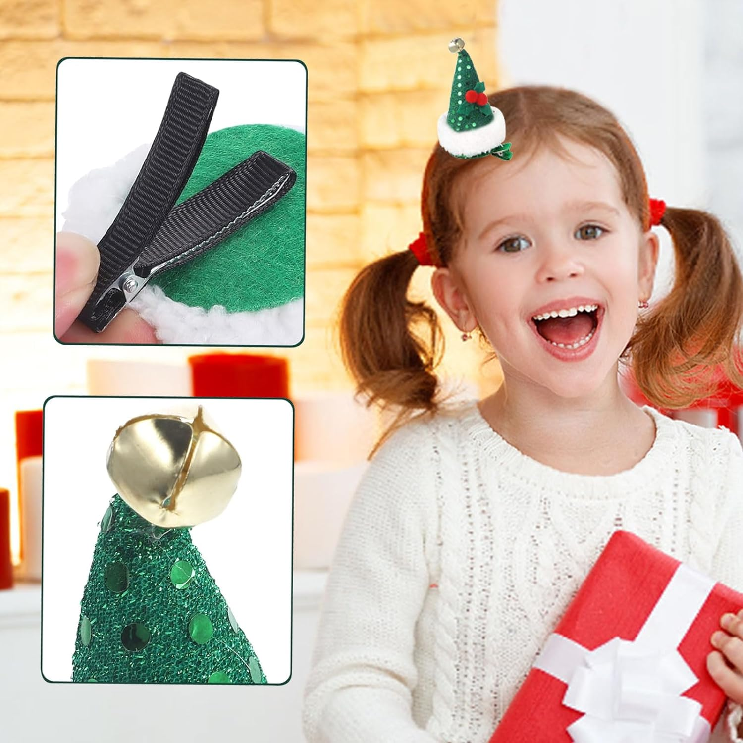 SOETDERT Christmas Hair Clip, Pack of 3 Mini Christmas Hat Hair Clips, Glitter Santa Hat Hair Accessories, Christmas, Christmas Hat, Hair Accessories for Girls and Women image number 1