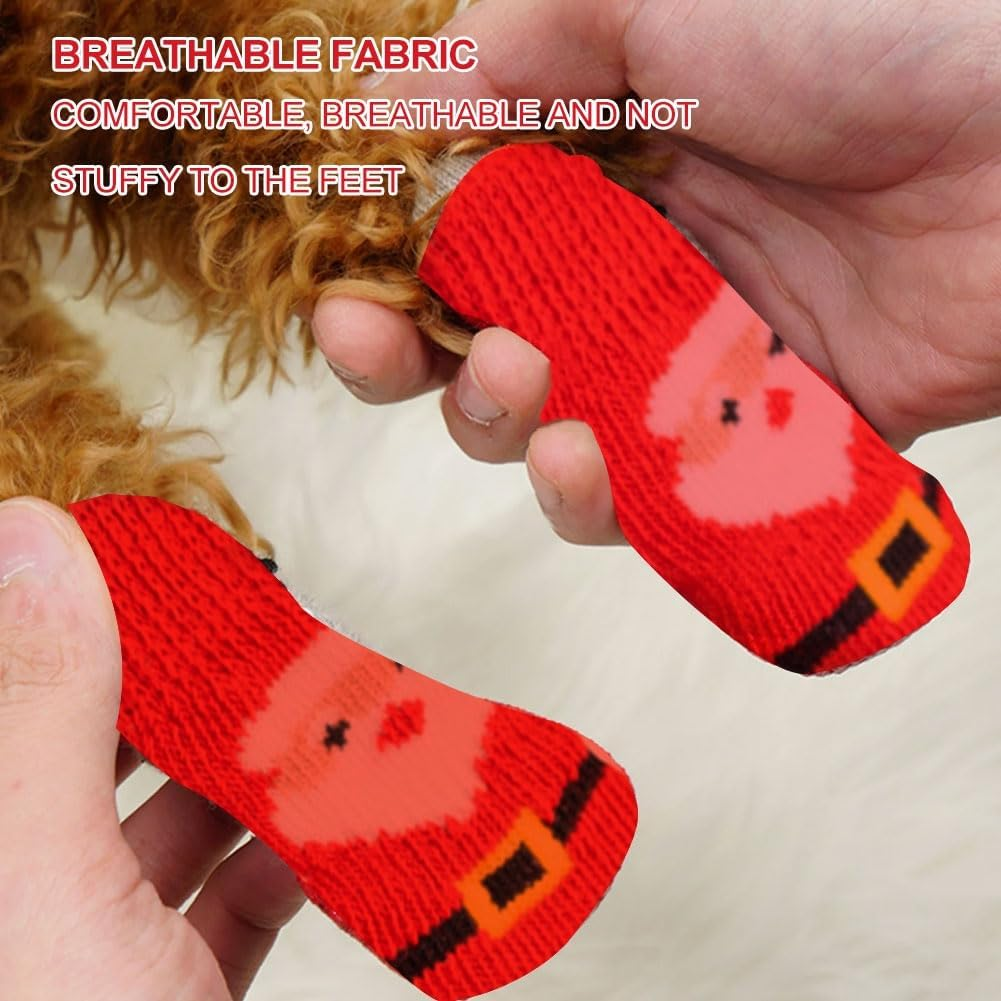 Christmas Non-Slip Socks for Dogs Christmas Socks for Medium Puppies Cats Indoor Non-Slip Dog Socks Santa Soft Elastic Paw Protection Pets Keep Warm, M, Pack of 4 image number 4