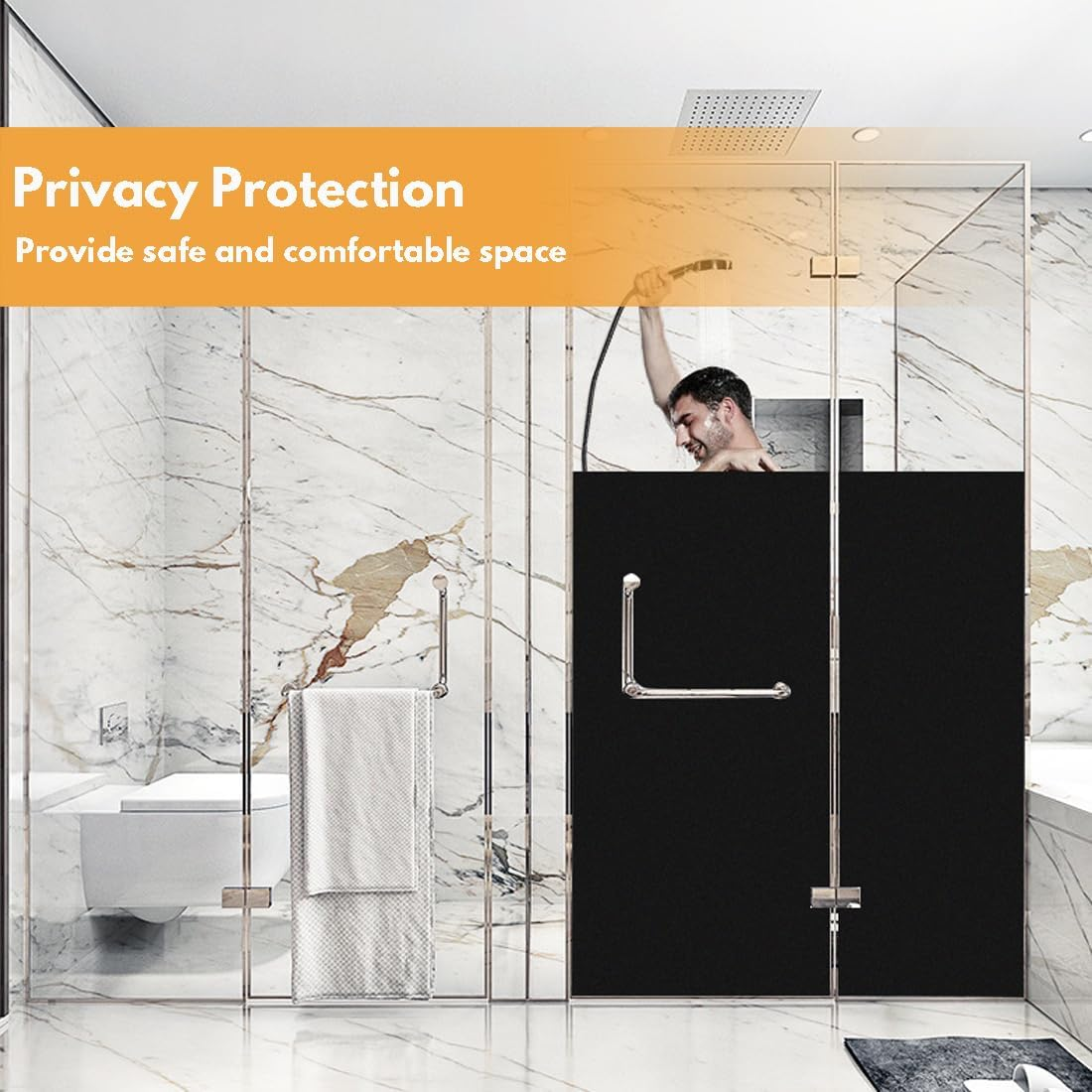 Blackout Window Film 44.5 X 200CM,H HOME-MART Privacy Window Film No Glue Smooth Window Tint Glass Sticker for Home Office Static Anti-Uv Window Paper Decorative for Bathroom,Matt Black 17.7X78.7Inch image number 4