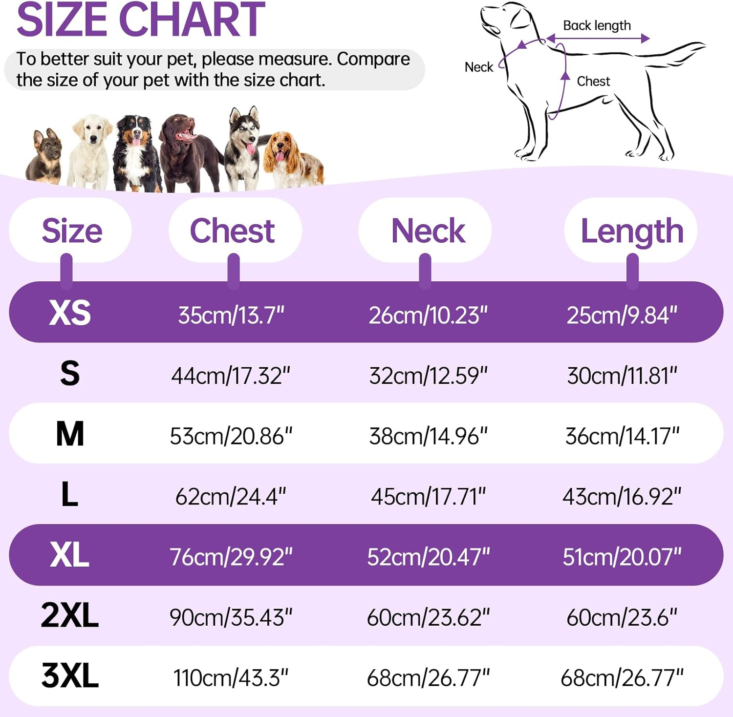 OUOBOB Large Dog Coat, Xxlarge Dog Winter Coat, Waterproof Pet Jacket with Back Zipper,Extra Large Pet Coats, Warm Fleece Jacket with D-Ring, Windproof Winter Clothes Golden Retriever,Purple,Xxl image number 3
