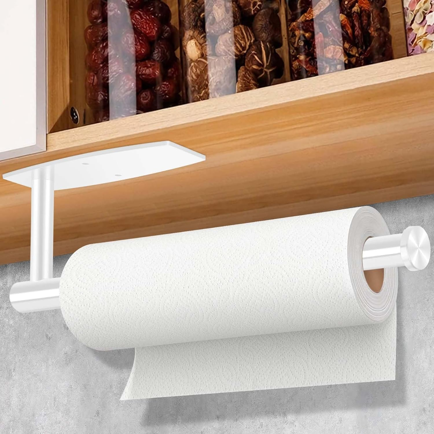 Paper Towel Holders for Kitchen,Paper Towels Bulk- Self-Adhesive under Cabinet,Both Available in Adhesive and Screws,Stainless Steel Paper Towel Roll Rack (1, New Silver-A)