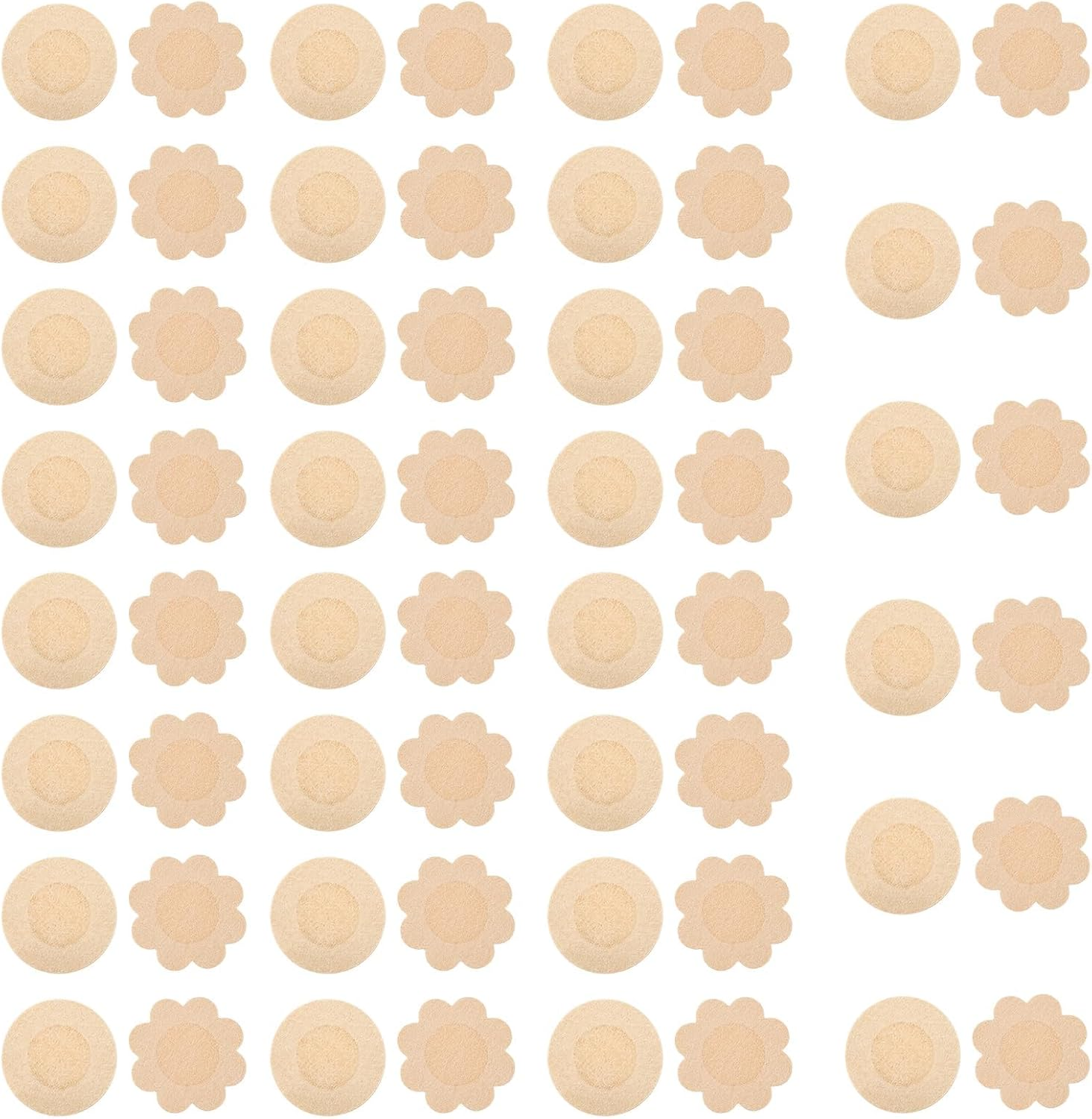 60 Pcs Disposable Nipple Covers, Breathable Self-Adhesive Pasties for Women & Men, Invisible Petal & round Shapes for Sports, Gym, Swimming (Nude)