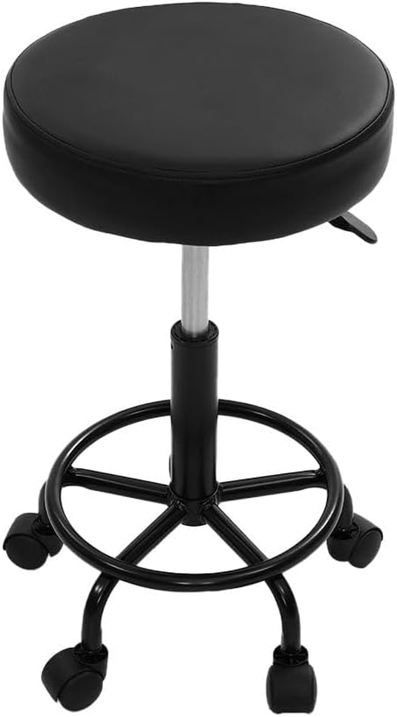 Artiss round PU Salon Stool, Bar Stools Swivel Lounge Drafting Chair Piano Guitar Seat Barber Chairs Outdoor Spa Indoor Home Office Kitchen Furniture, Adjustable Height Hydraulic Lift Black image number 6