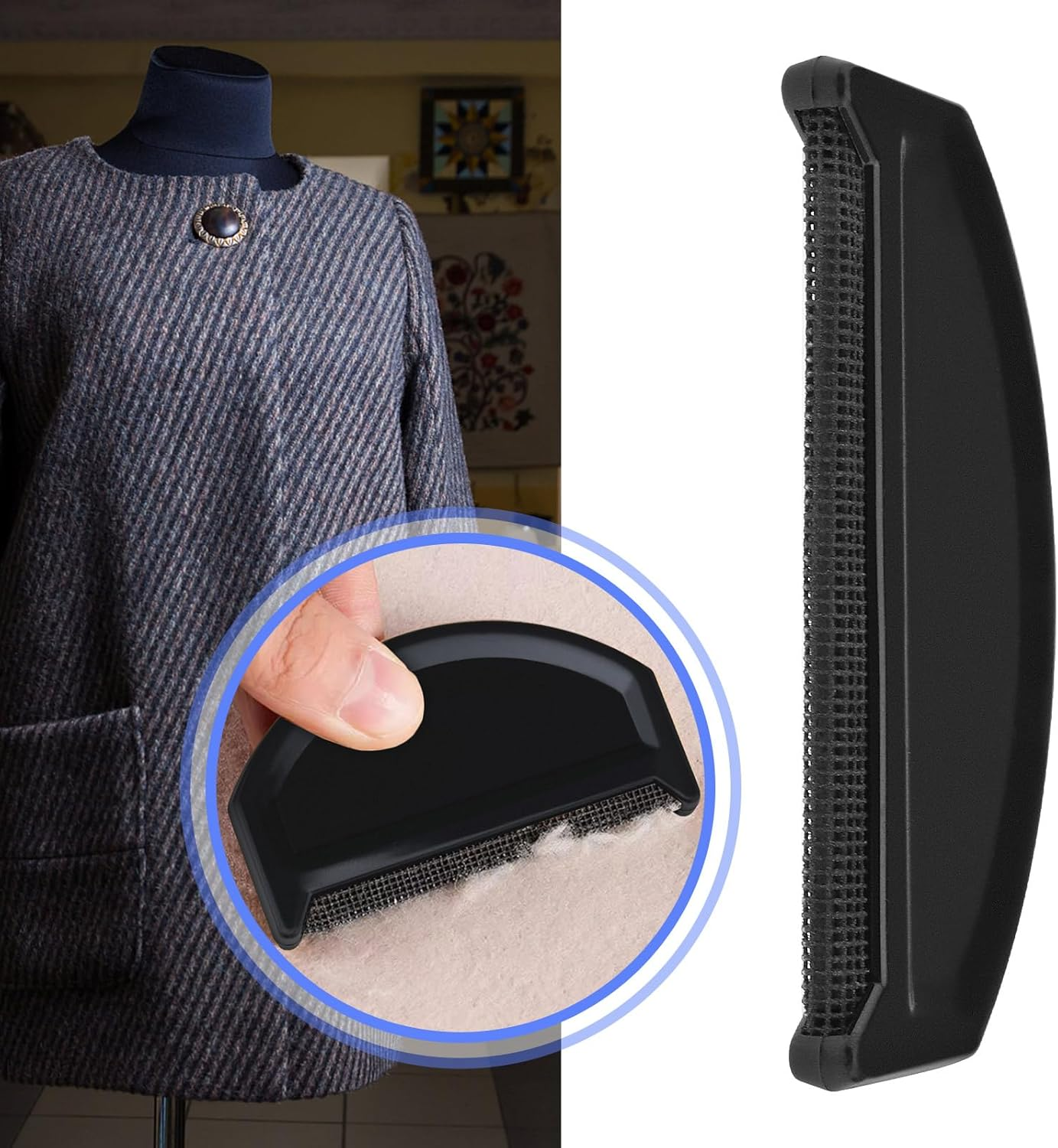 SING F LTD 2PCS Sweater Comb Lint Remover Clothes Fuzz Cleaning Tool De-Pilling Knitwear Comb Cashmere Pill Remover for Clothing Care 7.5X4.2X0.6Cm Black image number 4