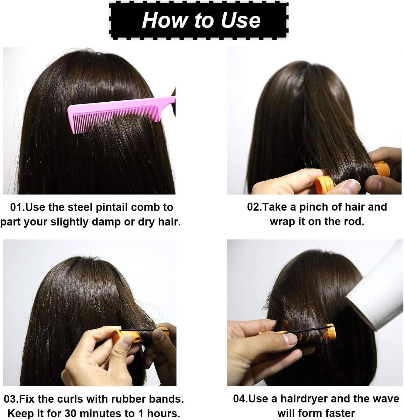 60 Pcs Hair Perm Rods Set Short Plastic Perming Rods Cold Wave Rods, 6 Sizes Hair Curling Rollers Hairdressing Tools with Tail Comb Steel Pintail Hair Comb for Hairdressing Hair Styling image number 5