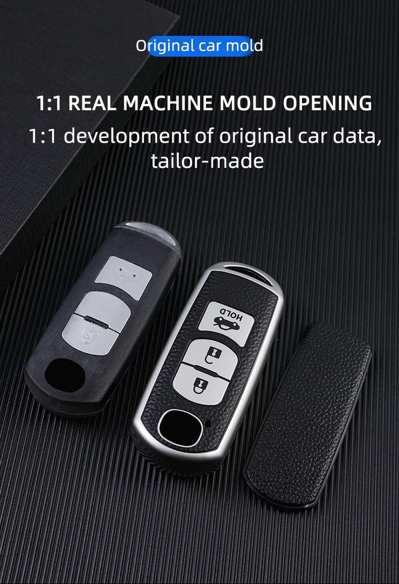 Ontto TPU Car Key Fob Case Cover Fit for Mazda 2 3 6 Atenza Axela Demio CX-5 CX5 CX-3 CX7 CX-9 2015 2016 2017 2018 2019 Keyless Entry Remote Key Shell Key Bag Protector Accessories 3 Buttons Silver A image number 2