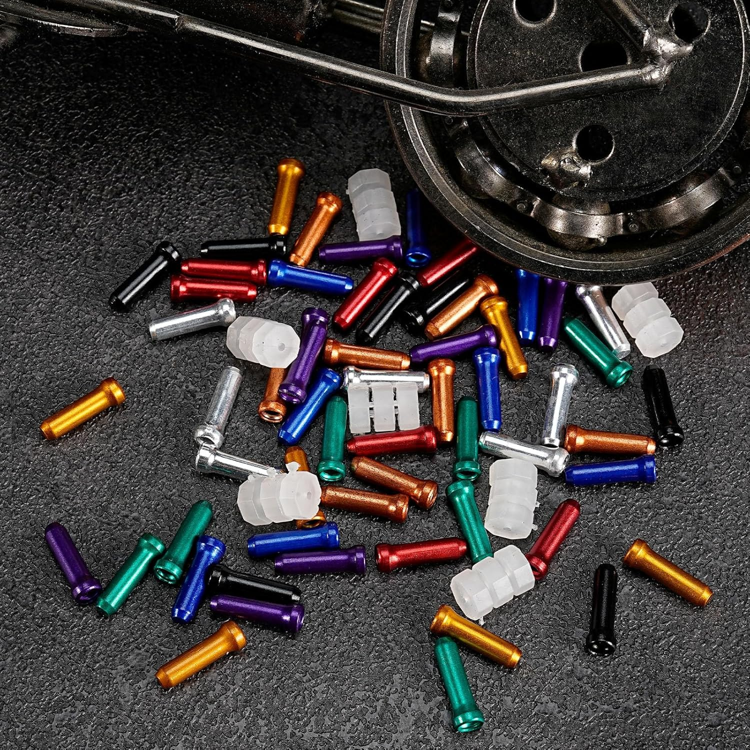 Koceci 100 PCS Bike Cable End Caps, Bike Brake Cable Ends, Brake Cable Crimp for Bike Shift Alloy Bike Wire End Cap with O-Ring Brake Cable Rubber Donuts image number 3