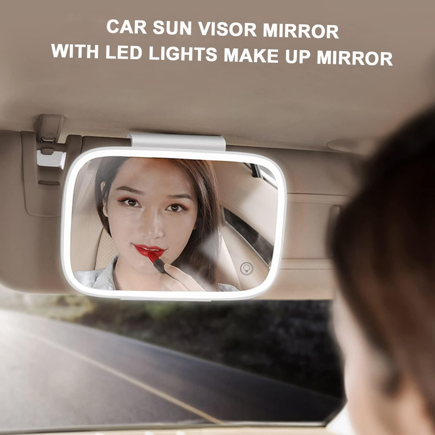 Car Sun Visor Mirror with LED Lights Makeup Sun-Shading Cosmetic Mirror Adjustable Vanity Mirror Clip on Automobile Touch Screen Make up Mirror image number 1