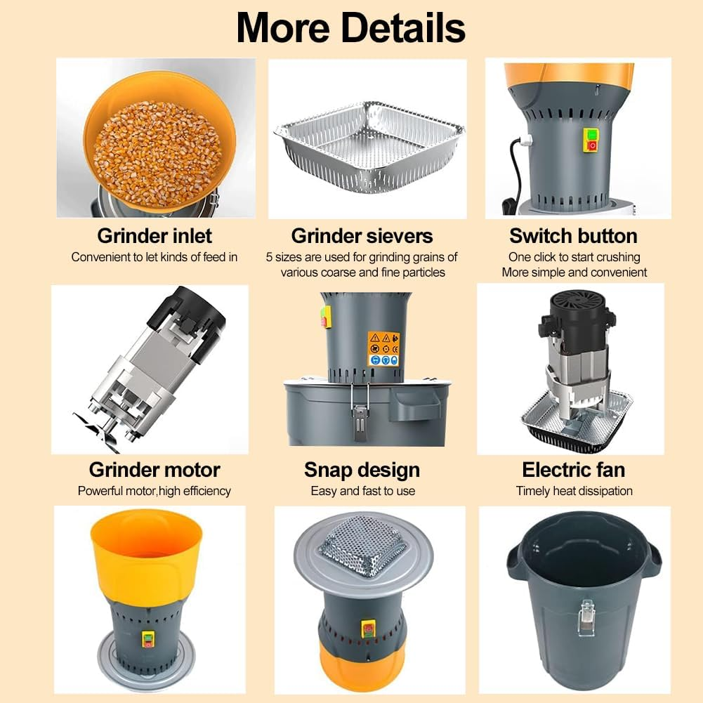 CHAOFLIGHT Grain Mill Grinder, 50L Commercial Electric Spice Grinder Corn Mill with 5 Sieves Dust-Free Pulverizer Dry Grinding Machine for Household/Resturant/Hotel (50L) image number 6